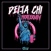 the statue of liberty with the words delta chi on it