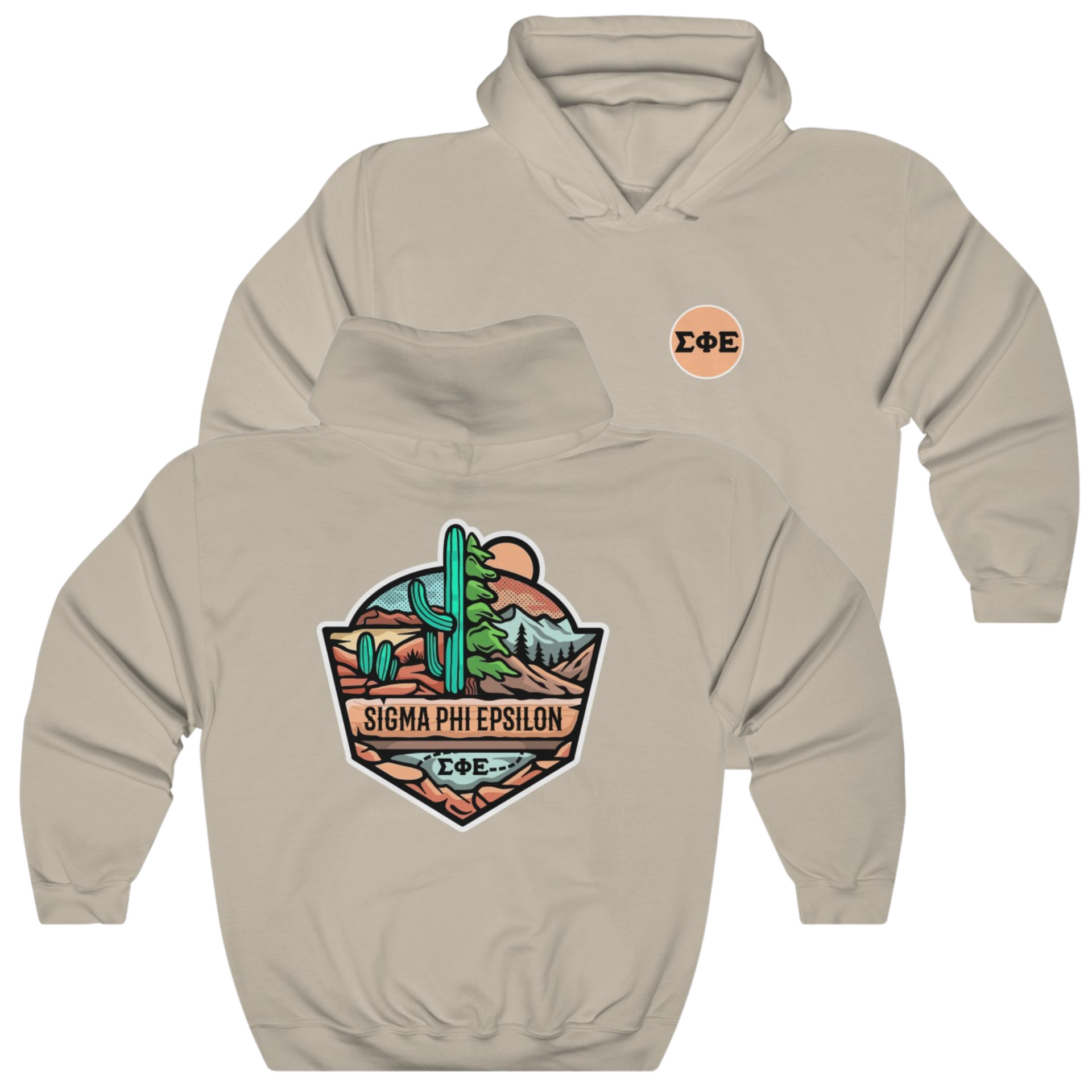 Sand Sigma Phi Epsilon Graphic Hoodie | Desert Mountains | SigEp Clothing - Campus Apparel