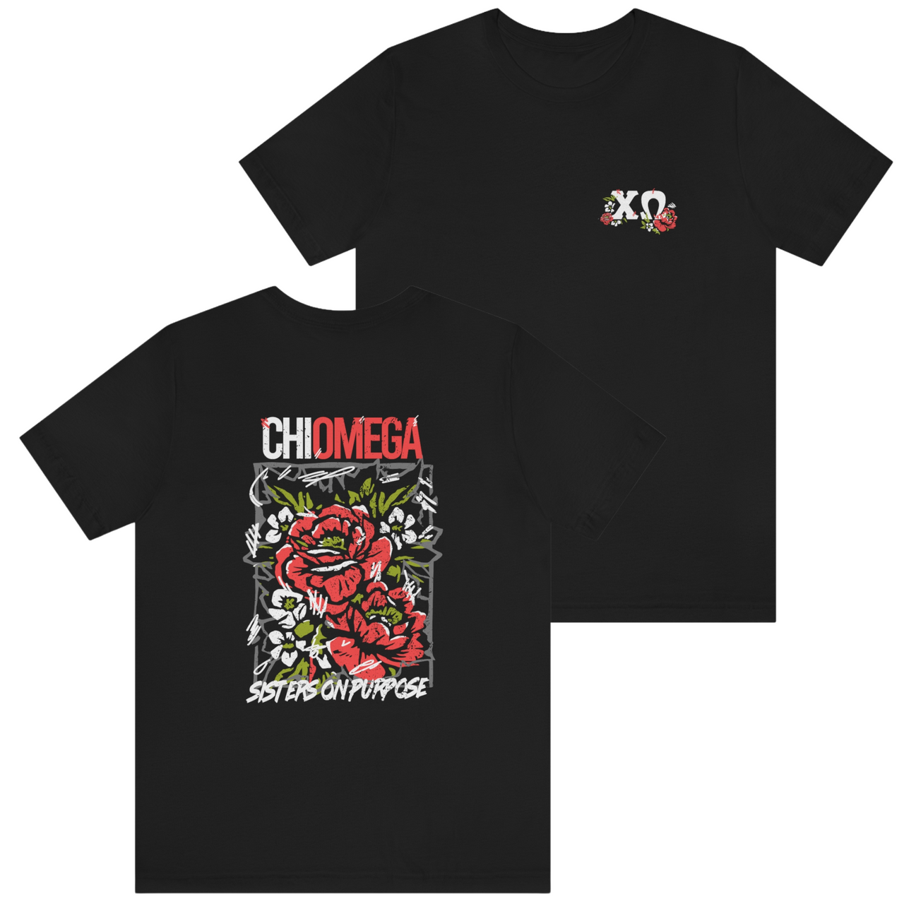 Chi Omega Graphic T-Shirt | Grunge Roses