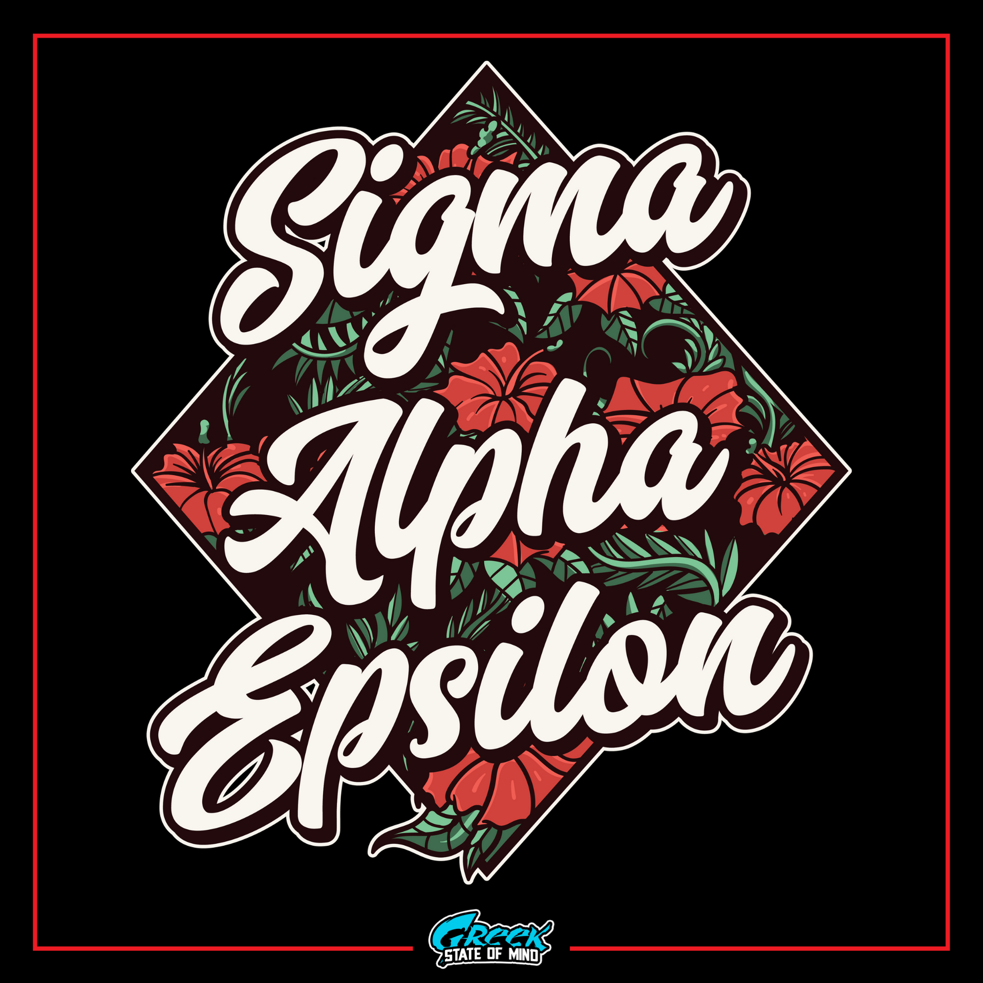 a black background with red and green flowers and the words, signa aloh