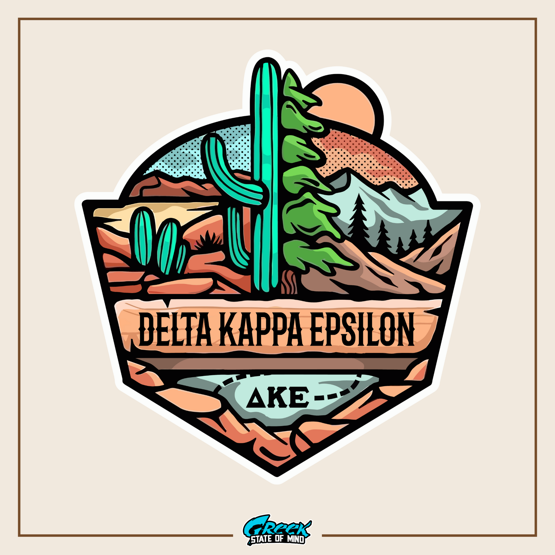 a sticker of a desert scene with a cactus