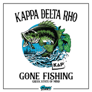 a fish with a caption that says kapa delta rho gone fishing