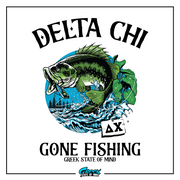 a t - shirt with a fish on it that says delta chi gone fishing