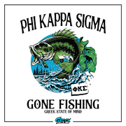 a fish with a caption that reads, phi kapa sima gone fishing