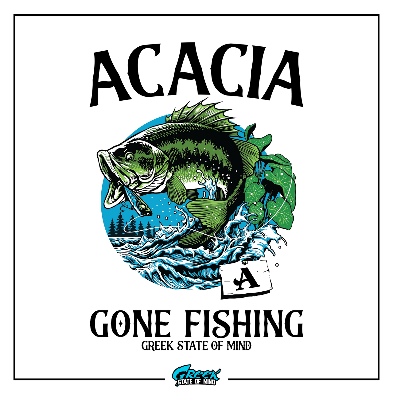 a sign with a fish on it that says acacia gone fishing