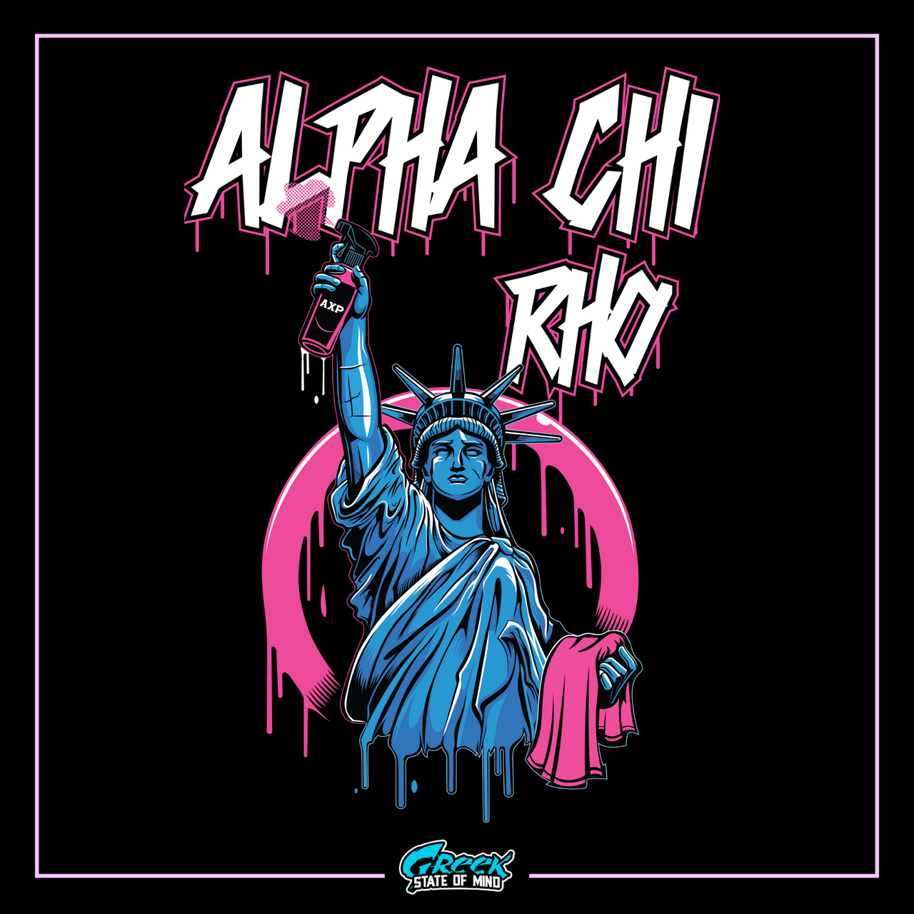 the statue of liberty with the words,'alpha chi rapp '