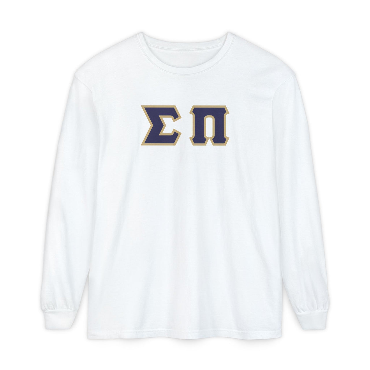 Sigma Pi Printed Letter Long Sleeve | Purple with Gold Border