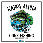 a fish with a caption that says kappa alpha gone fishing