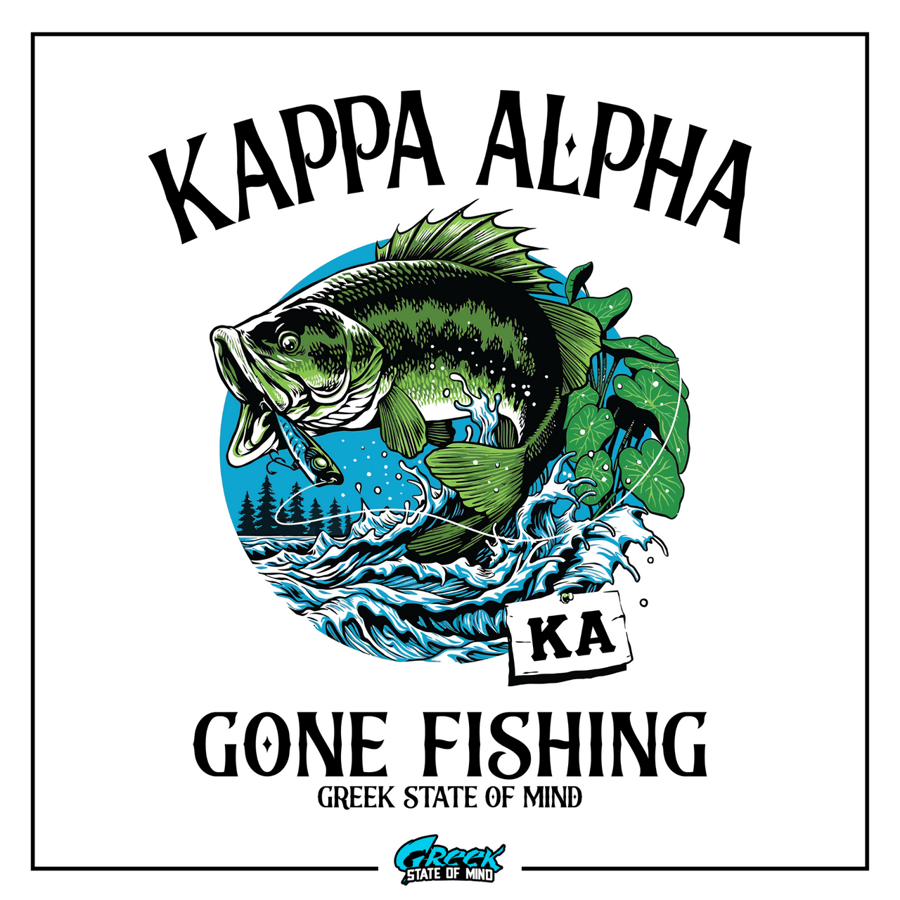 a fish with a caption that says kappa alpha gone fishing