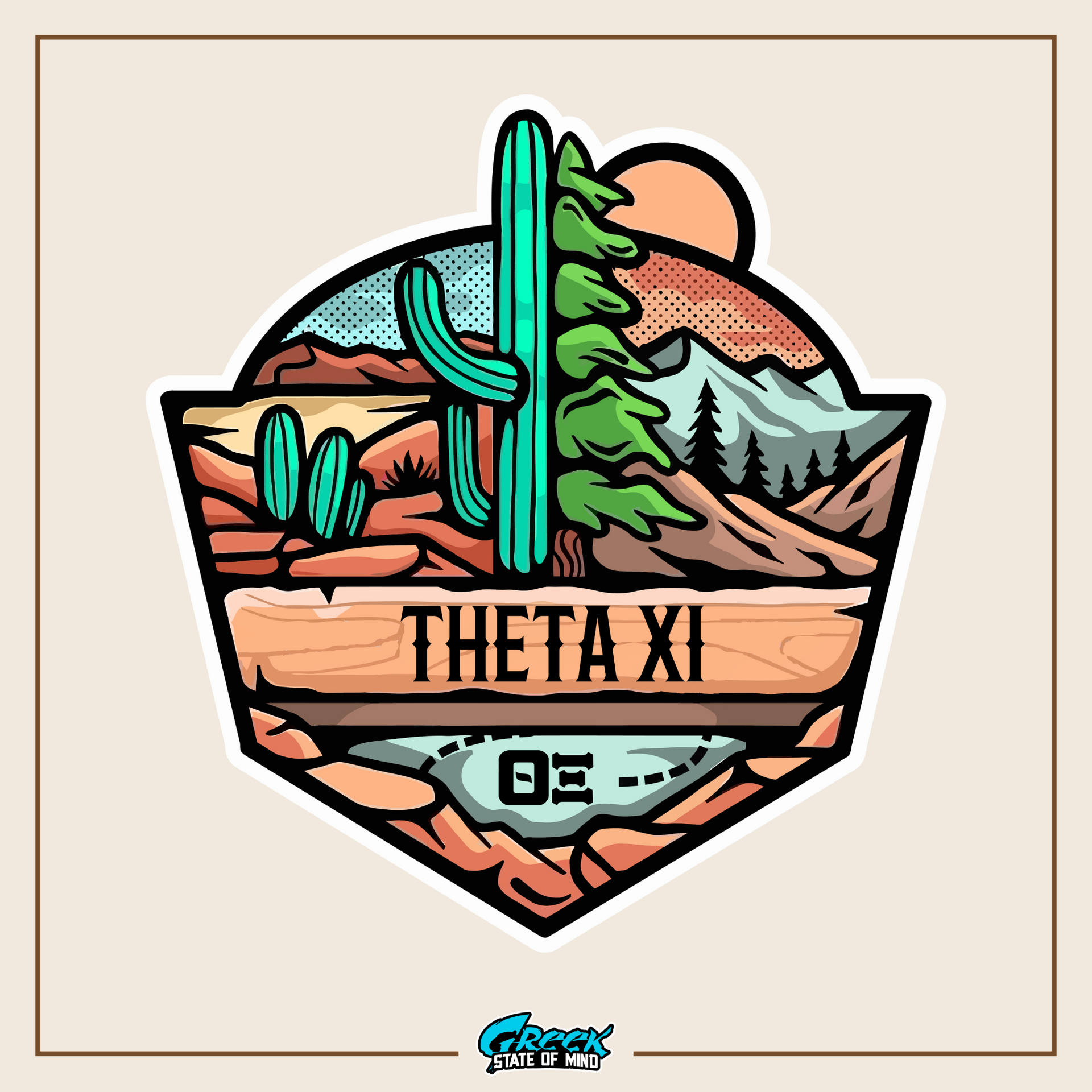 a sticker of a desert scene with a cactus