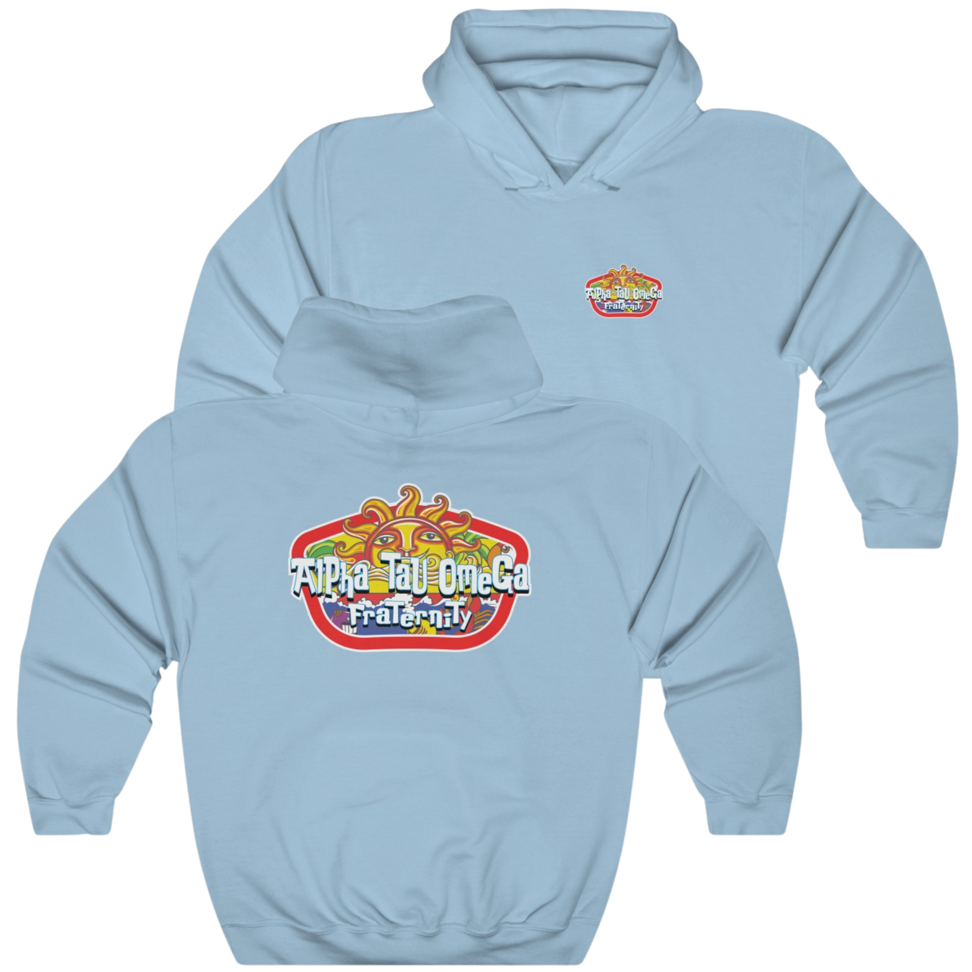 Light Blue Alpha Tau Omega Graphic Hoodie | Summer Sol | Alpha Tau Omega Fraternity Merchandise 