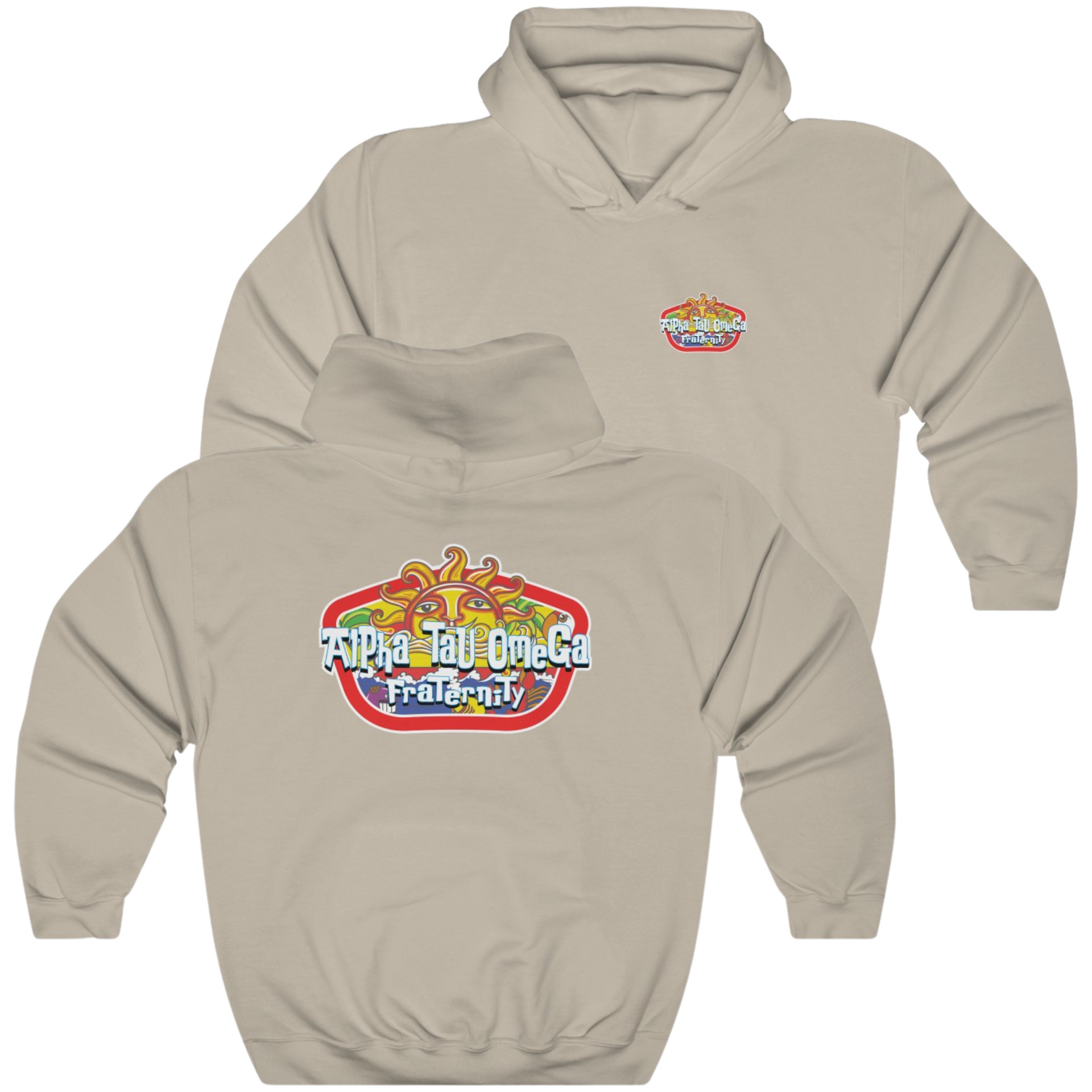 Sand Alpha Tau Omega Graphic Hoodie | Summer Sol | Alpha Tau Omega Fraternity Merchandise 