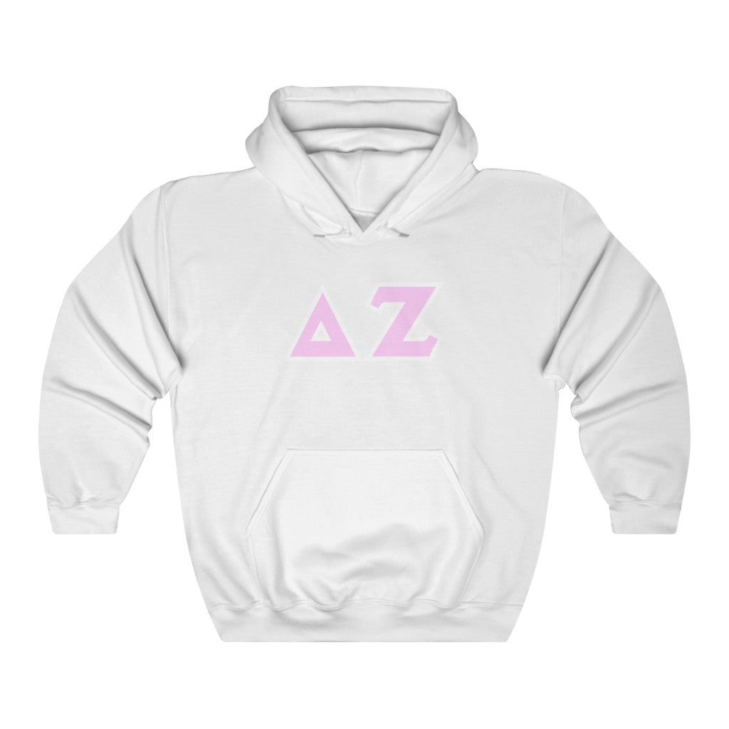 Delta Zeta Printed Letters | L Pink & White Border Hoodie