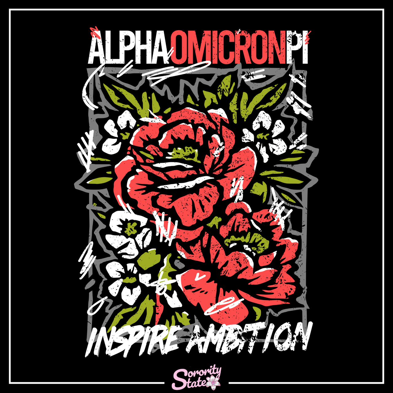 Alpha Omicron Pi Graphic Long Sleeve | Grunge Roses