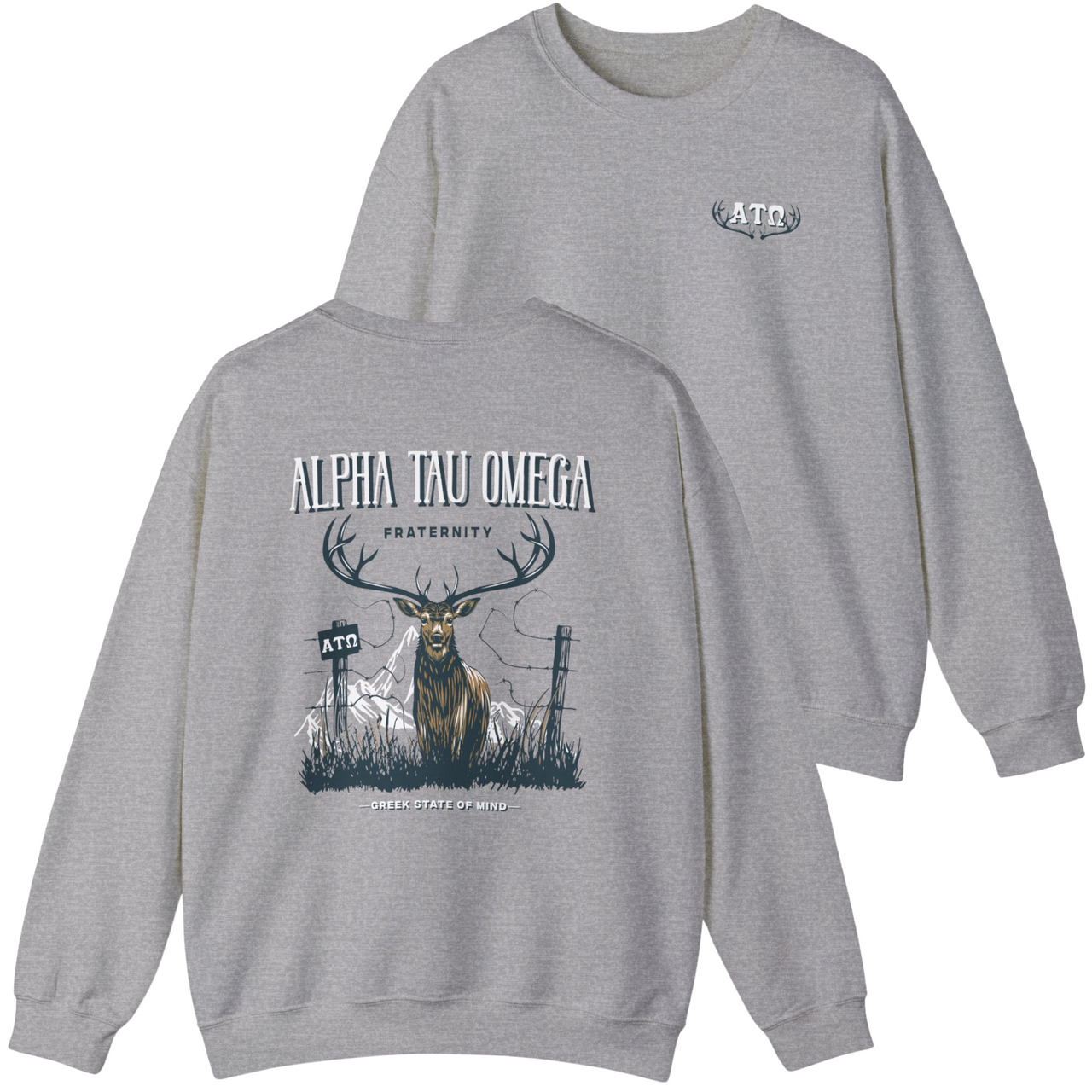 Alpha Tau Omega Graphic Crewneck Sweatshirt | Big Buck