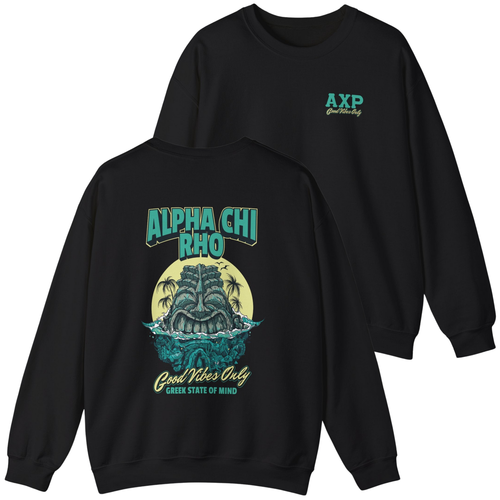 Black Alpha Chi Rho Graphic Crewneck Sweatshirt | Good Vibes Only