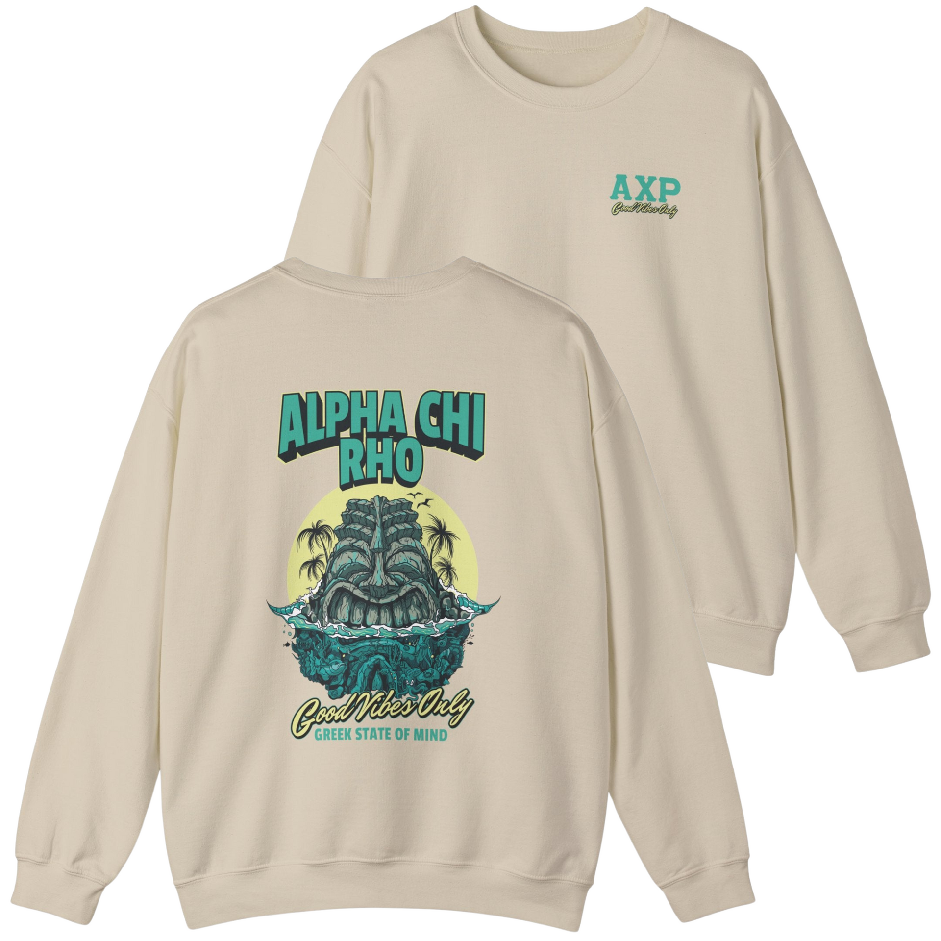 ivory Alpha Chi Rho Graphic Crewneck Sweatshirt | Good Vibes Only