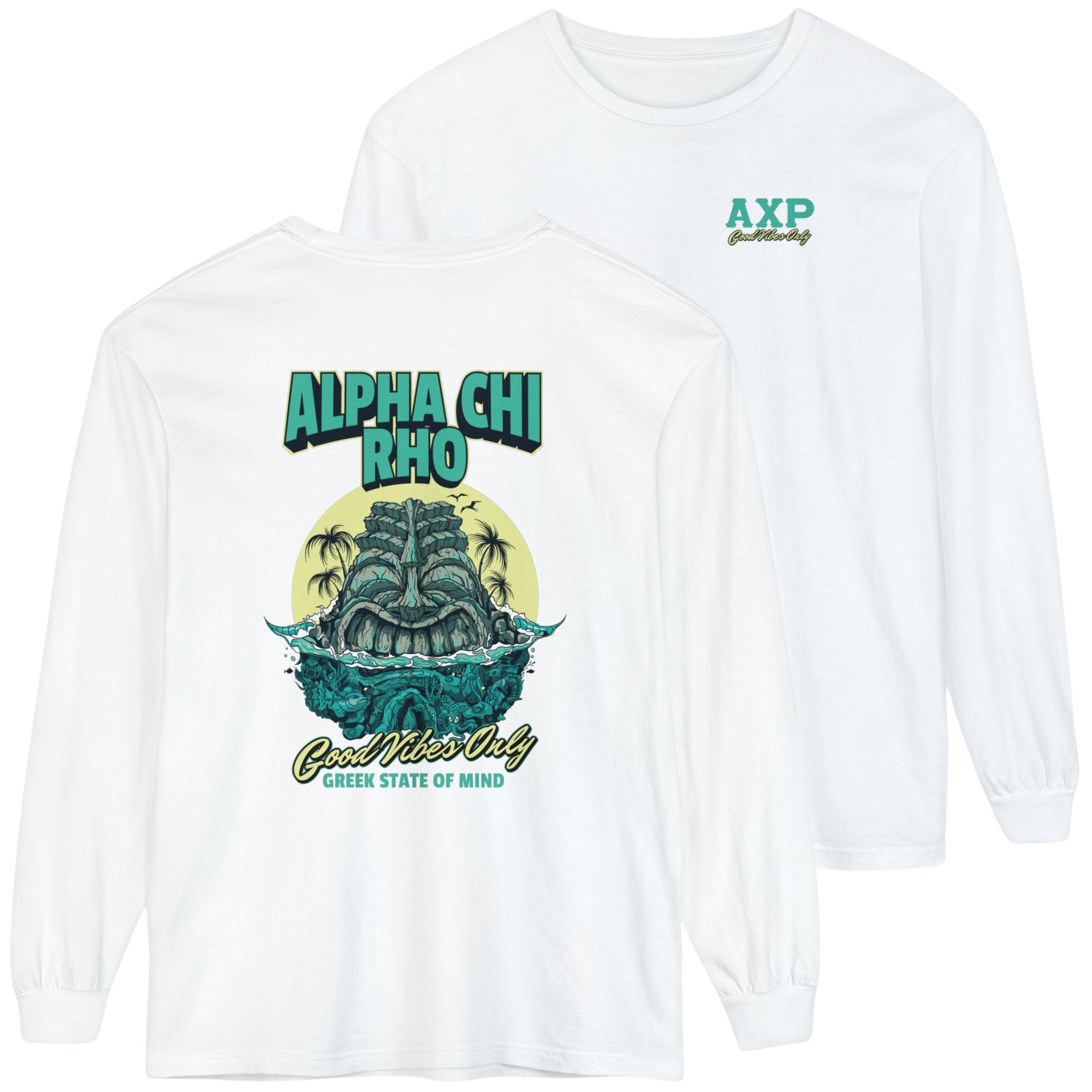 white Alpha Chi Rho Graphic Long Sleeve | Good Vibes Only