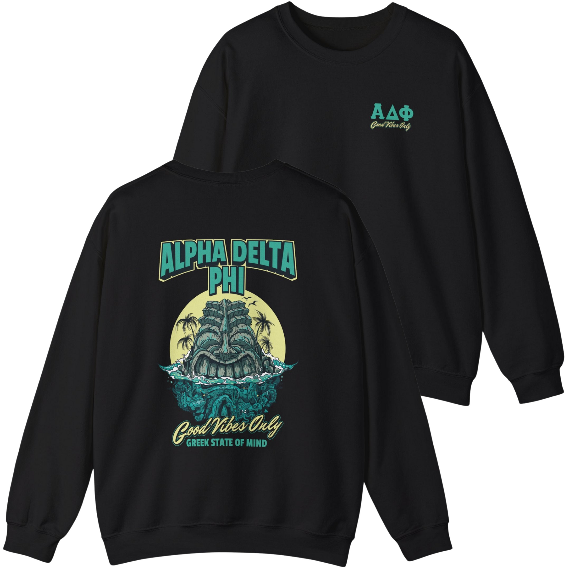 black Alpha Delta Phi Graphic Crewneck Sweatshirt | Good Vibes Only