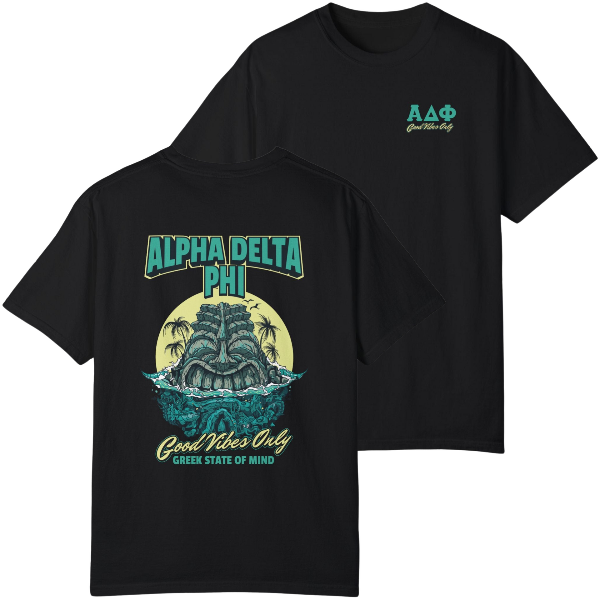 black Alpha Delta Phi Graphic T-Shirt | Good Vibes Only