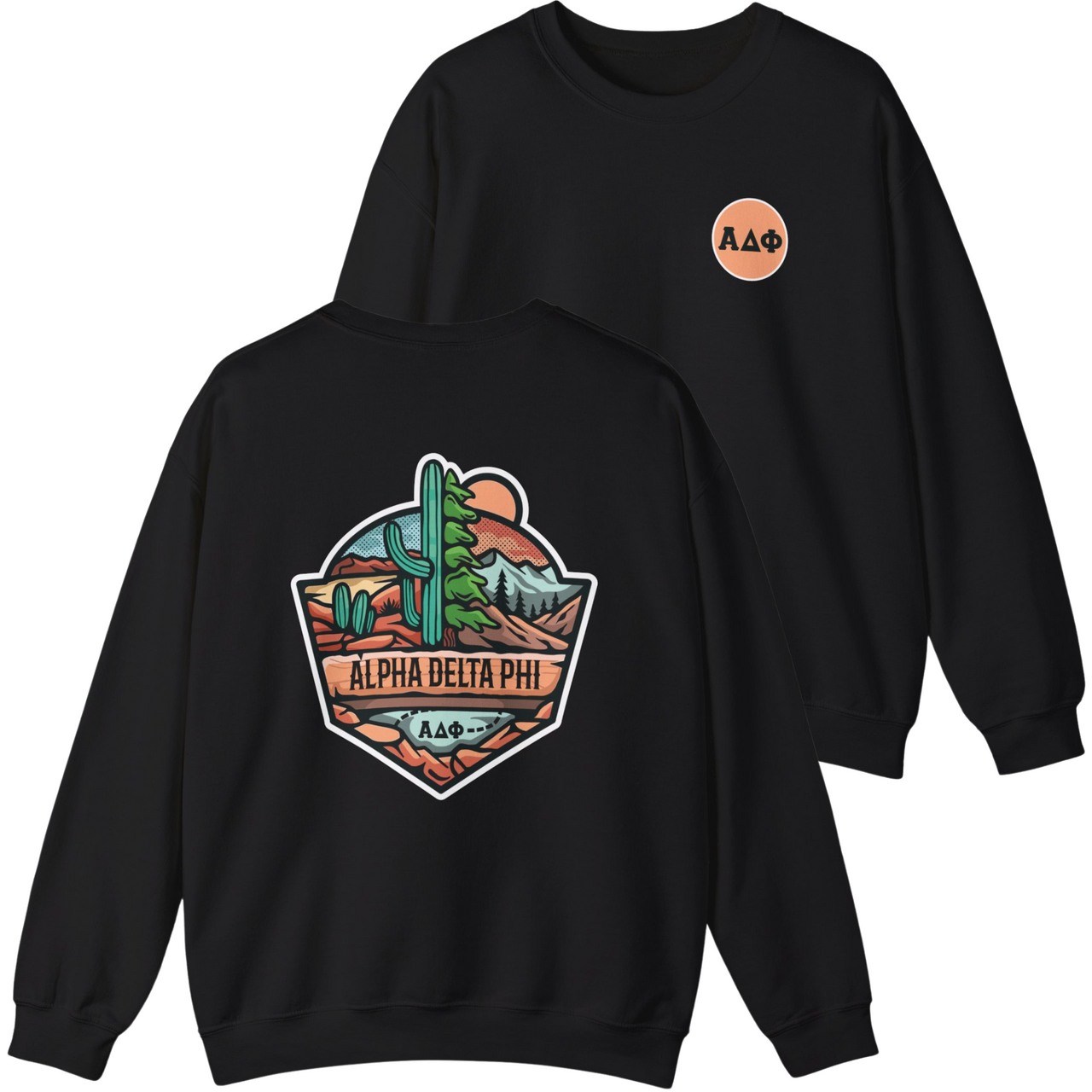 Alpha Delta Phi Graphic Crewneck Sweatshirt | Desert Mountains