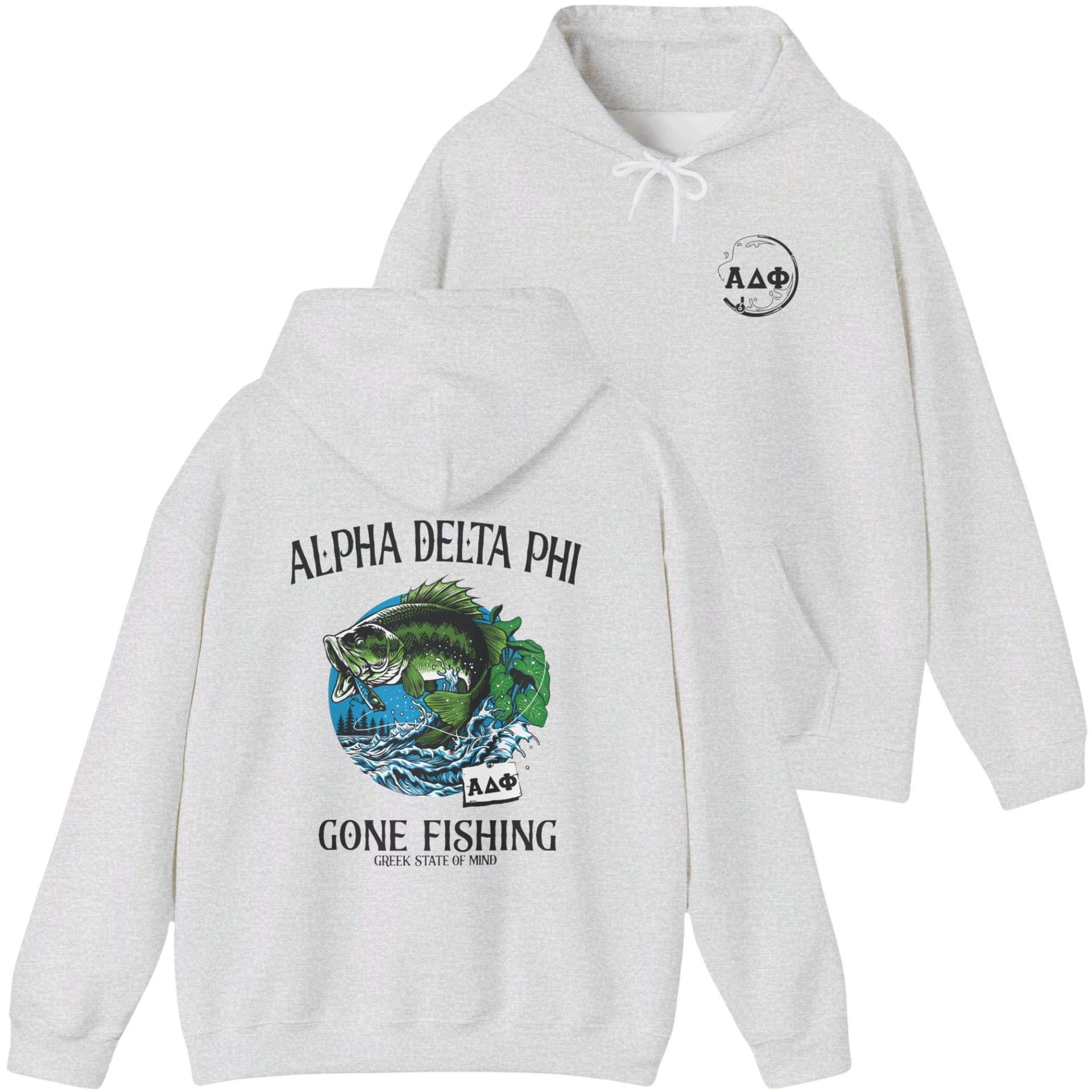 grey Alpha Delta Phi Graphic Hoodie | Gone Fishing
