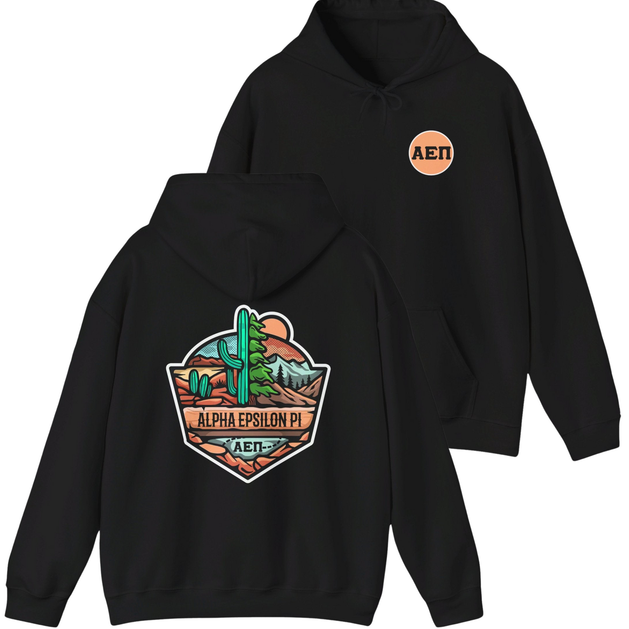 black Alpha Epsilon Pi Graphic Hoodie | Desert Mountains