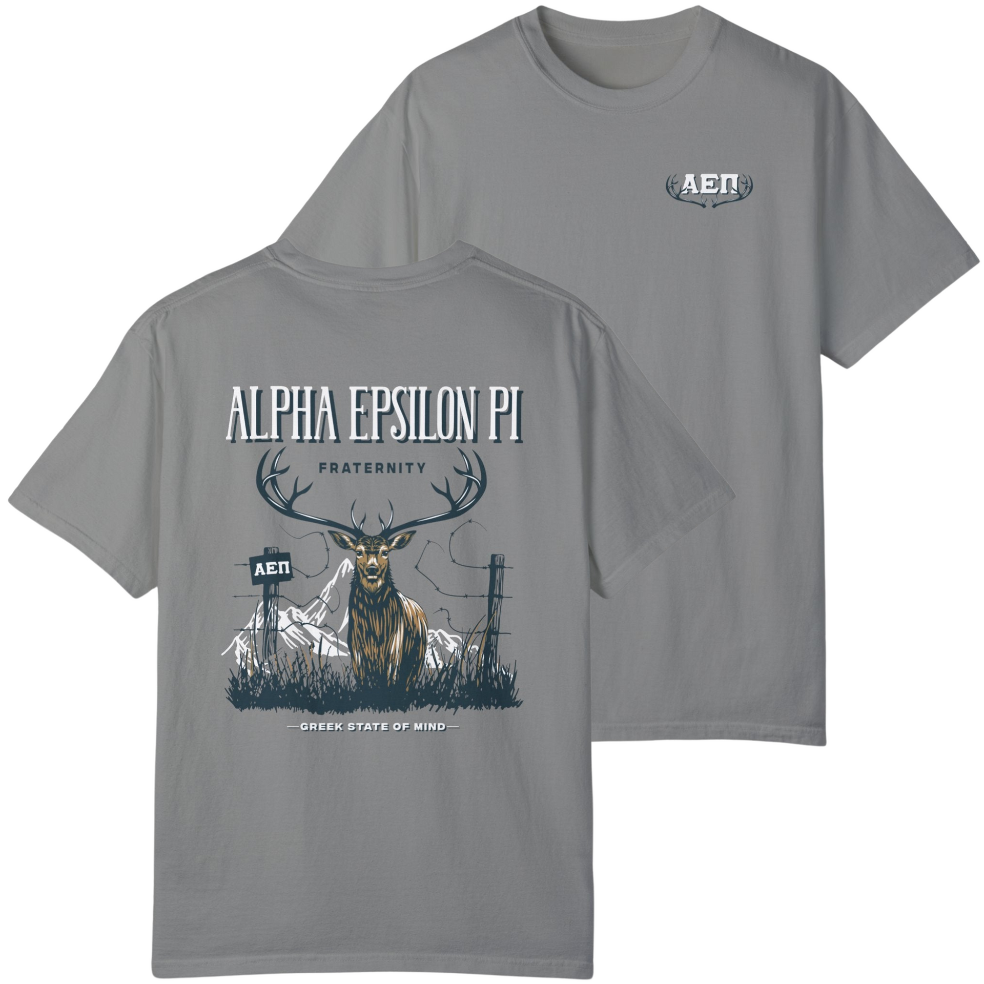 grey Alpha Epsilon Pi Graphic T-Shirt | Big Buck