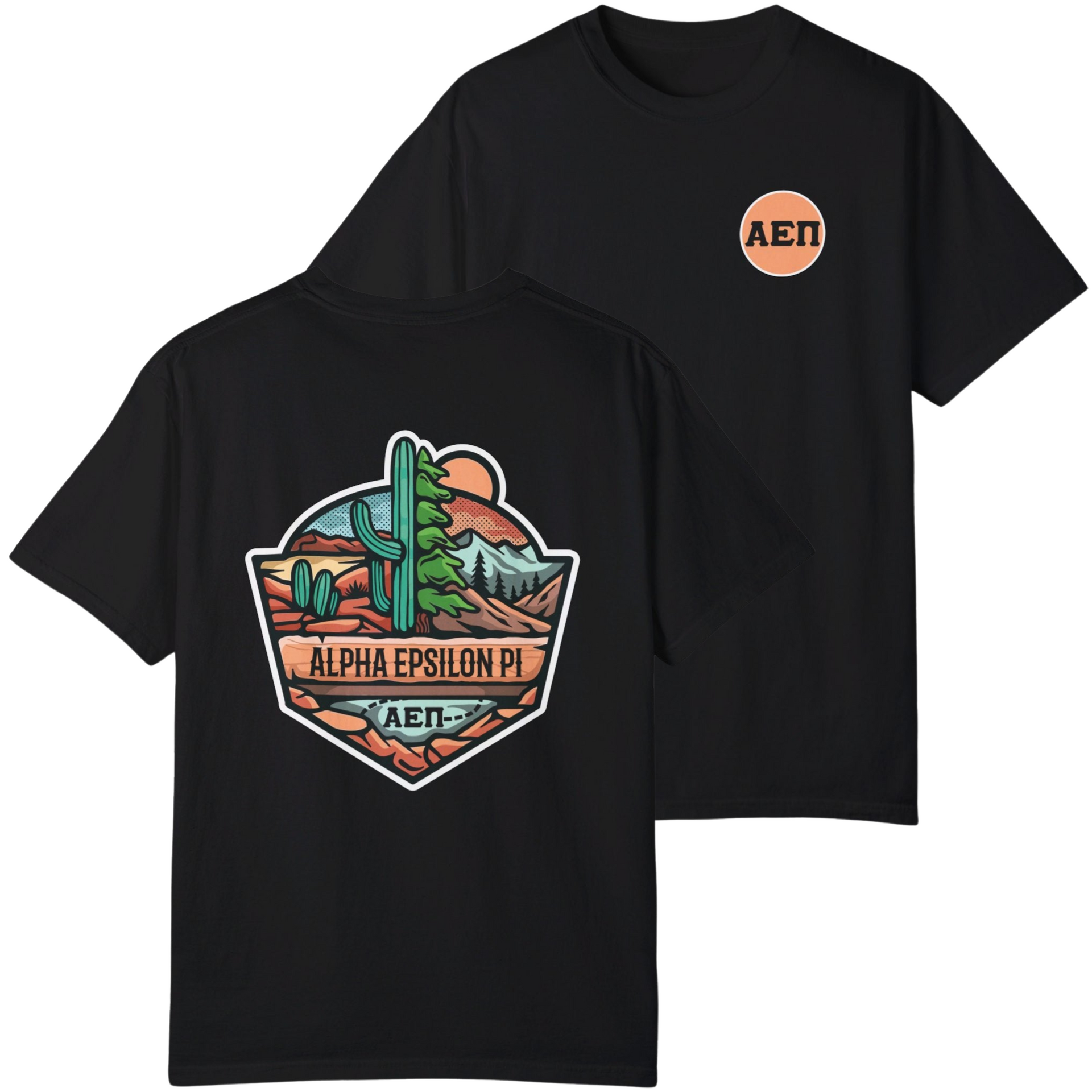 black Alpha Epsilon Pi Graphic T-Shirt | Desert Mountains