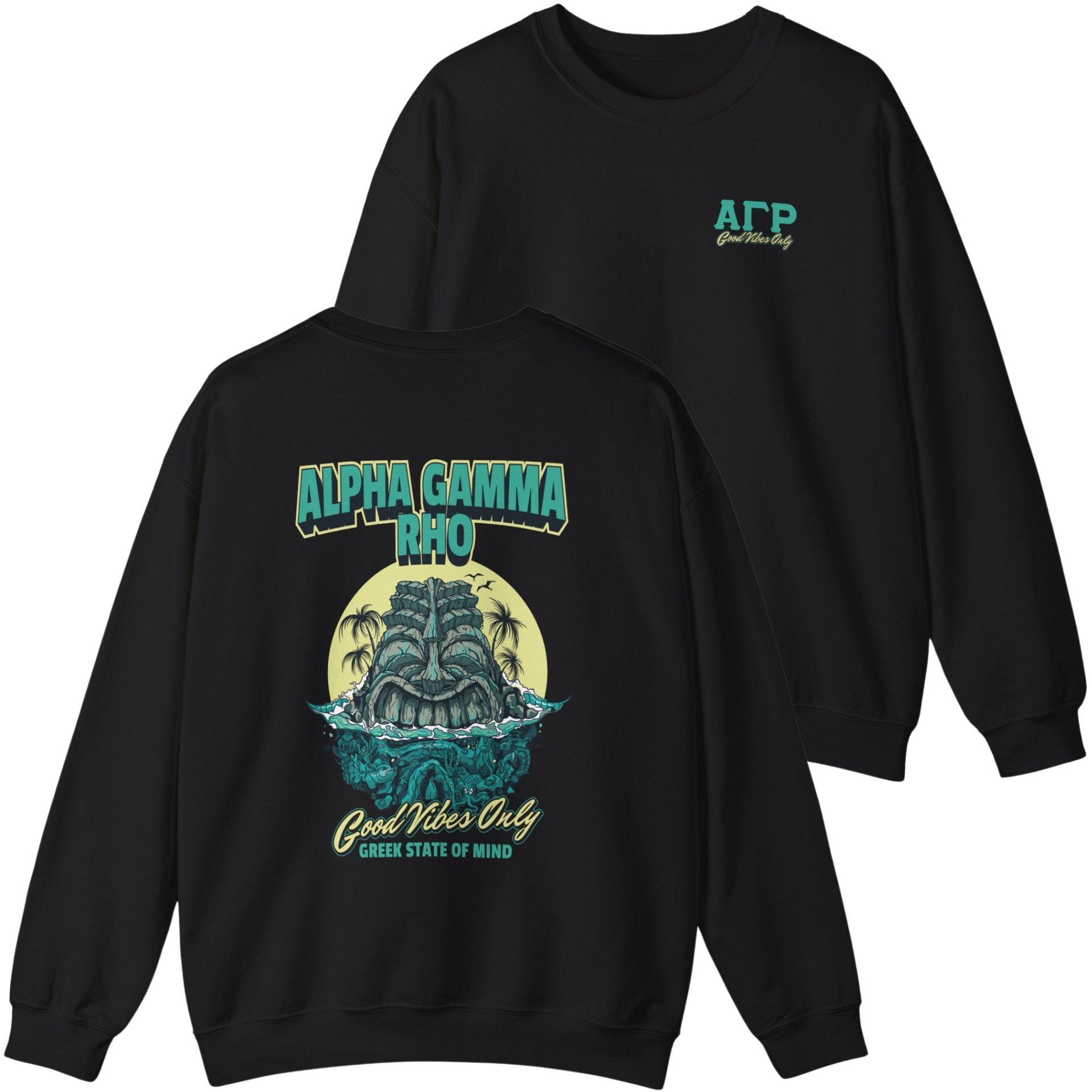 black Alpha Gamma Rho Graphic Crewneck Sweatshirt | Good Vibes Only