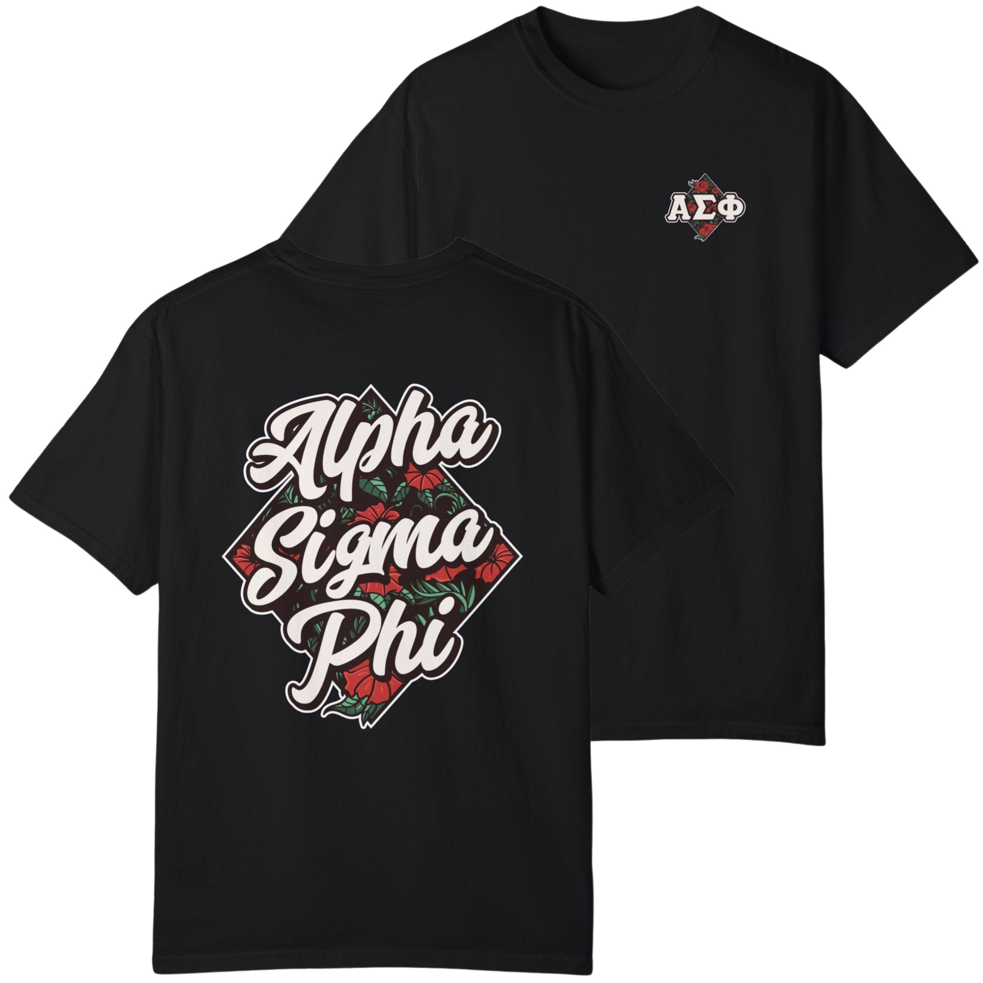 Black Alpha Sigma Phi Graphic T-Shirt | Aloha