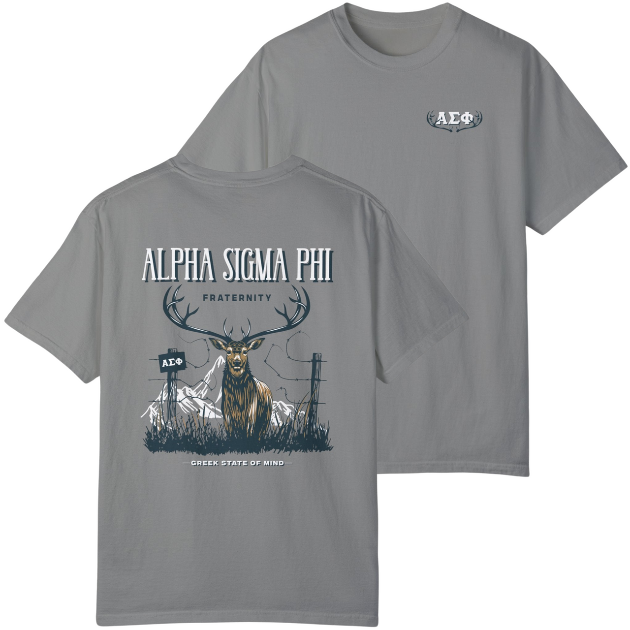 granite Alpha Sigma Phi Graphic T-Shirt | Big Buck