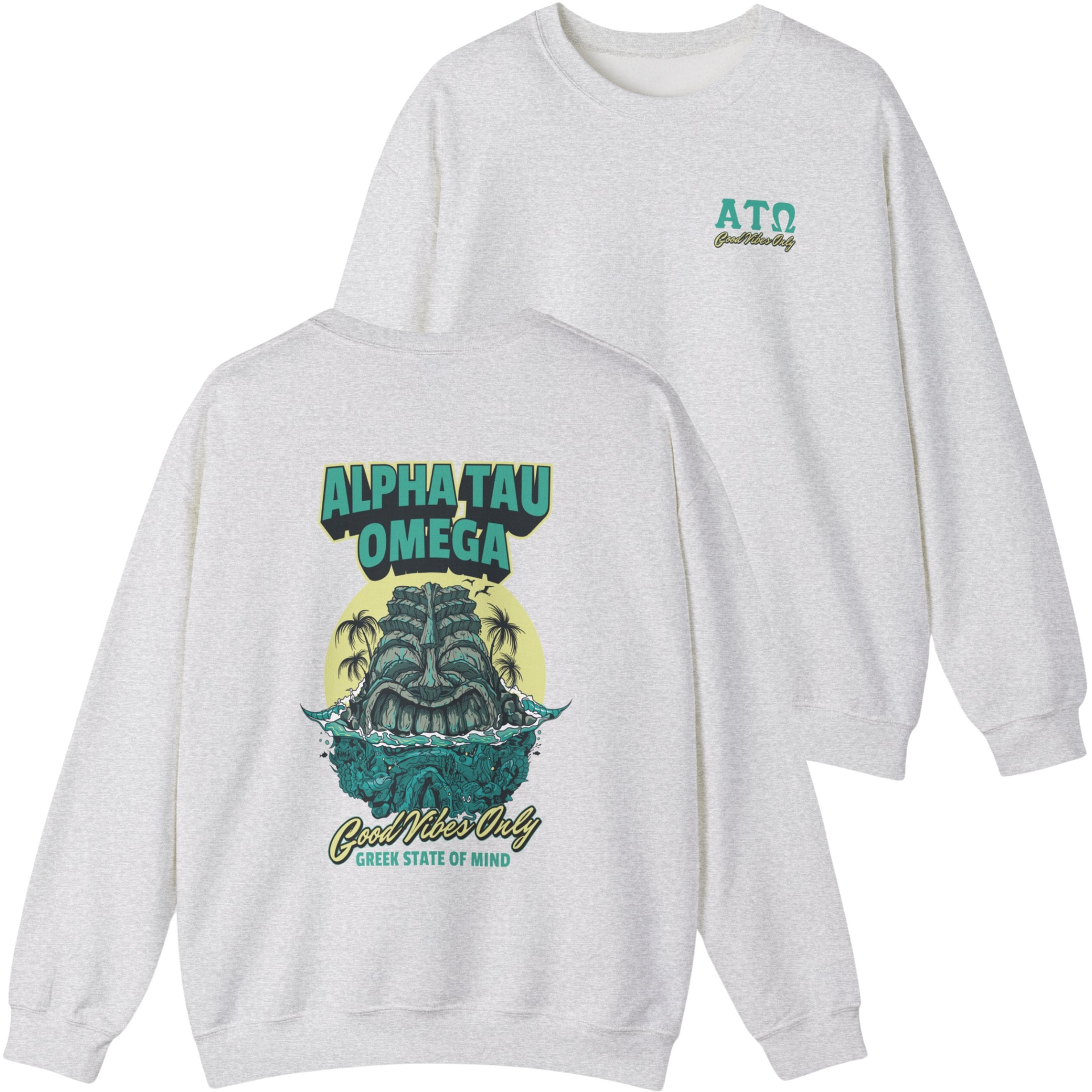 grey Alpha Tau Omega Graphic Crewneck Sweatshirt | Good Vibes Only