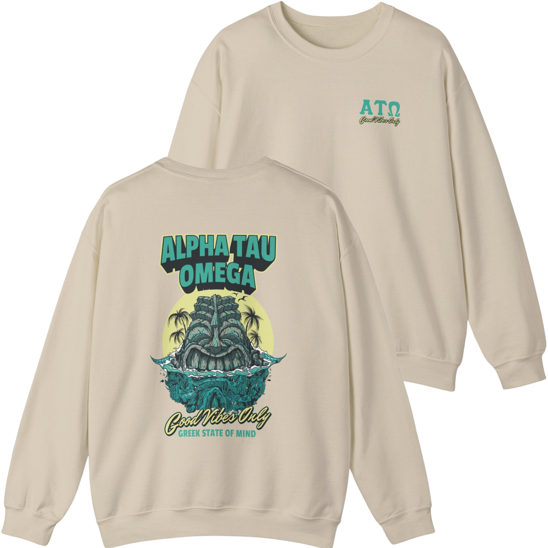 ivory Alpha Tau Omega Graphic Crewneck Sweatshirt | Good Vibes Only