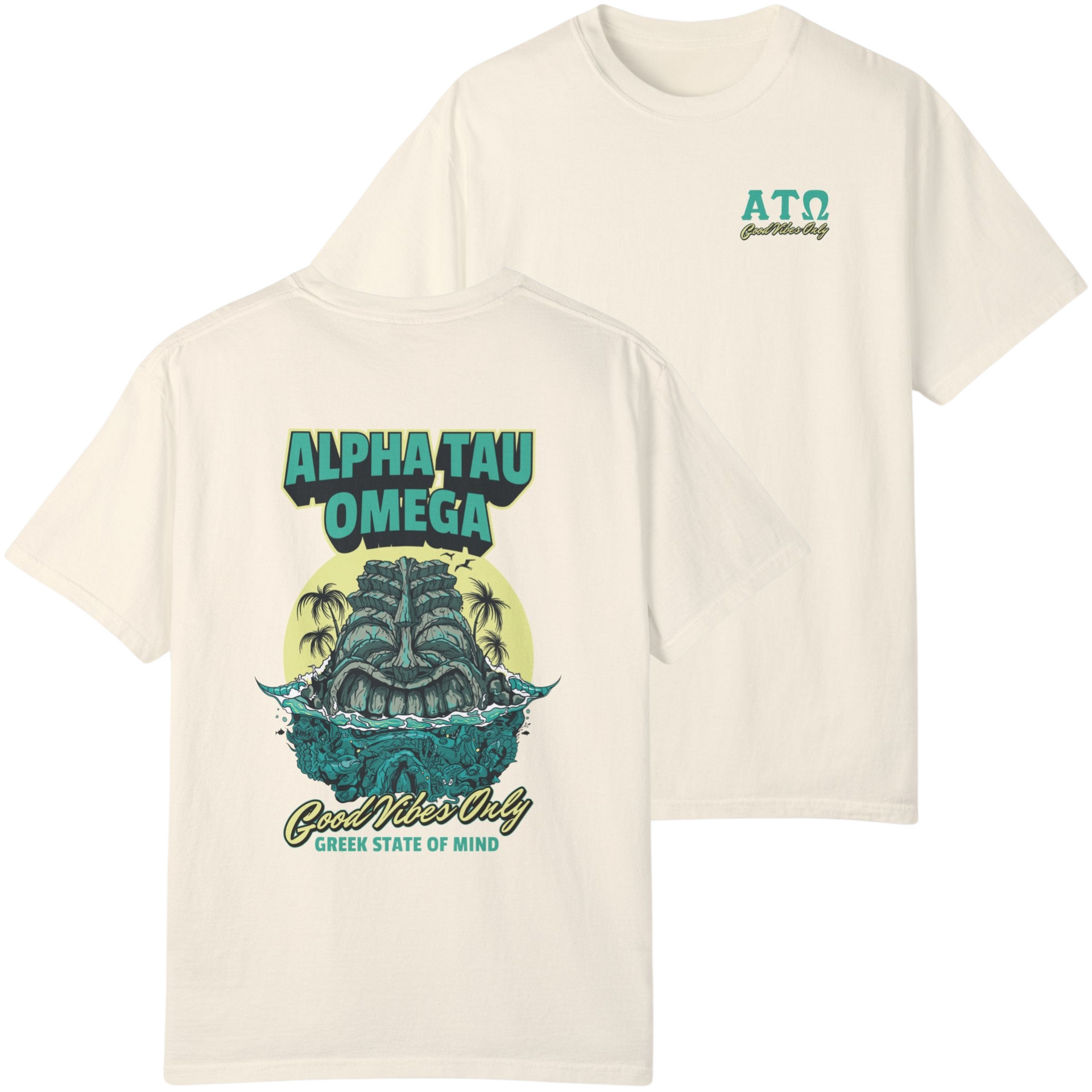 ivory Alpha Tau Omega Graphic T-Shirt | Good Vibes Only