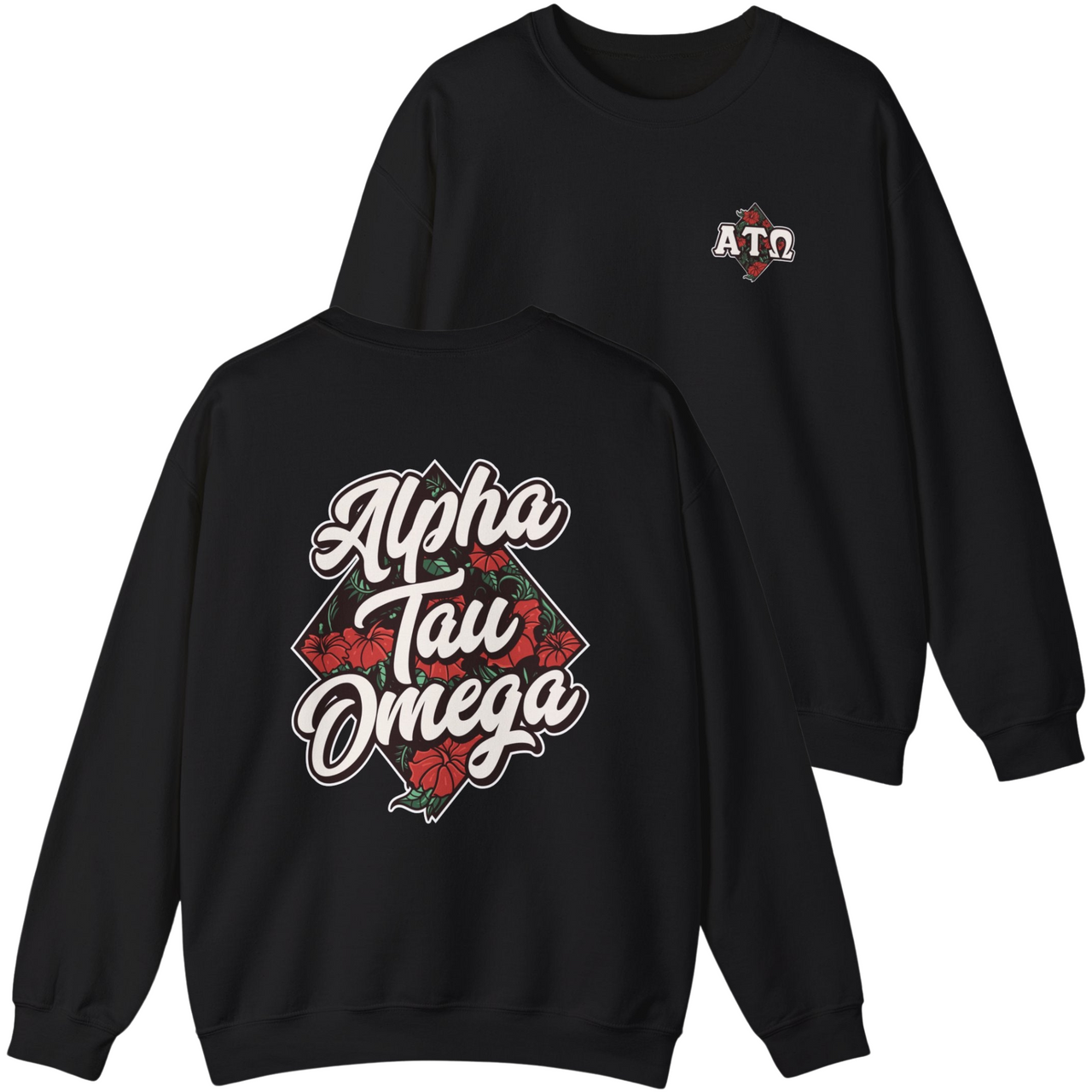 Black Alpha Tau Omega Graphic Crewneck Sweatshirt | Aloha