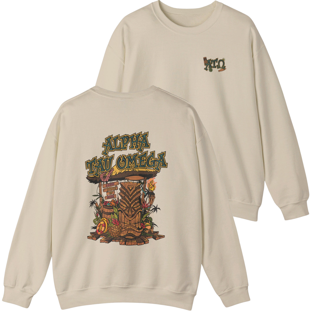 ivory Alpha Tau Omega Graphic Crewneck Sweatshirt