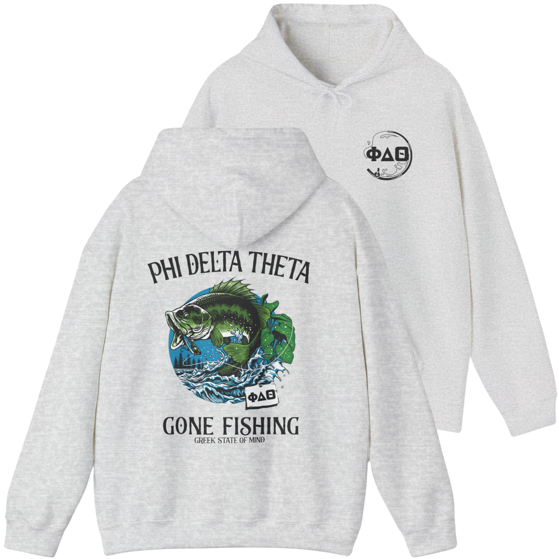 Grey Phi Delta Theta Graphic Hoodie | Gone Fishing