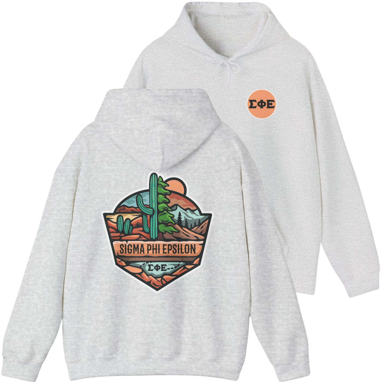 Grey Sigma Phi Epsilon Graphic Hoodie | Desert Mountains