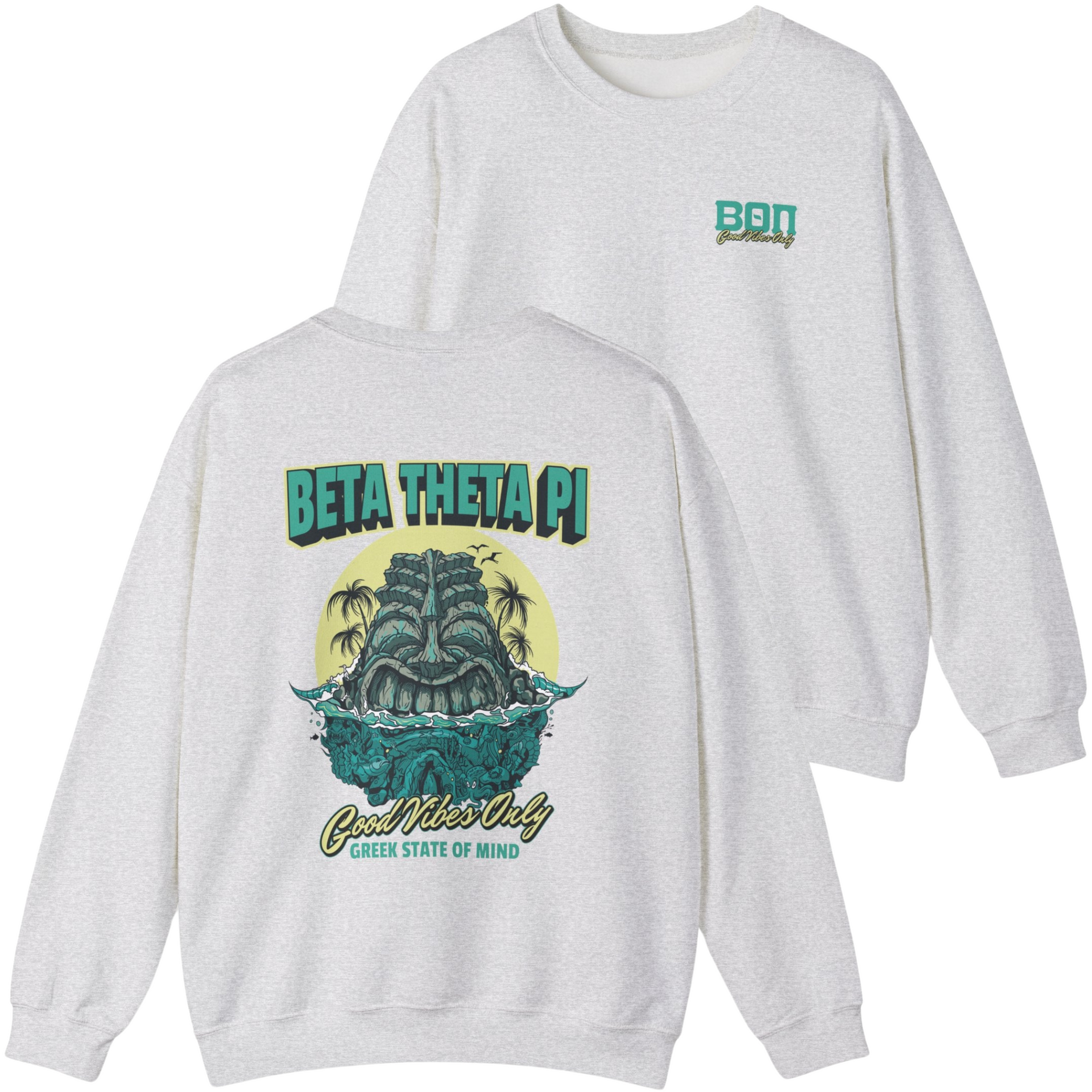 grey Beta Theta Pi Graphic Crewneck Sweatshirt | Good Vibes Only