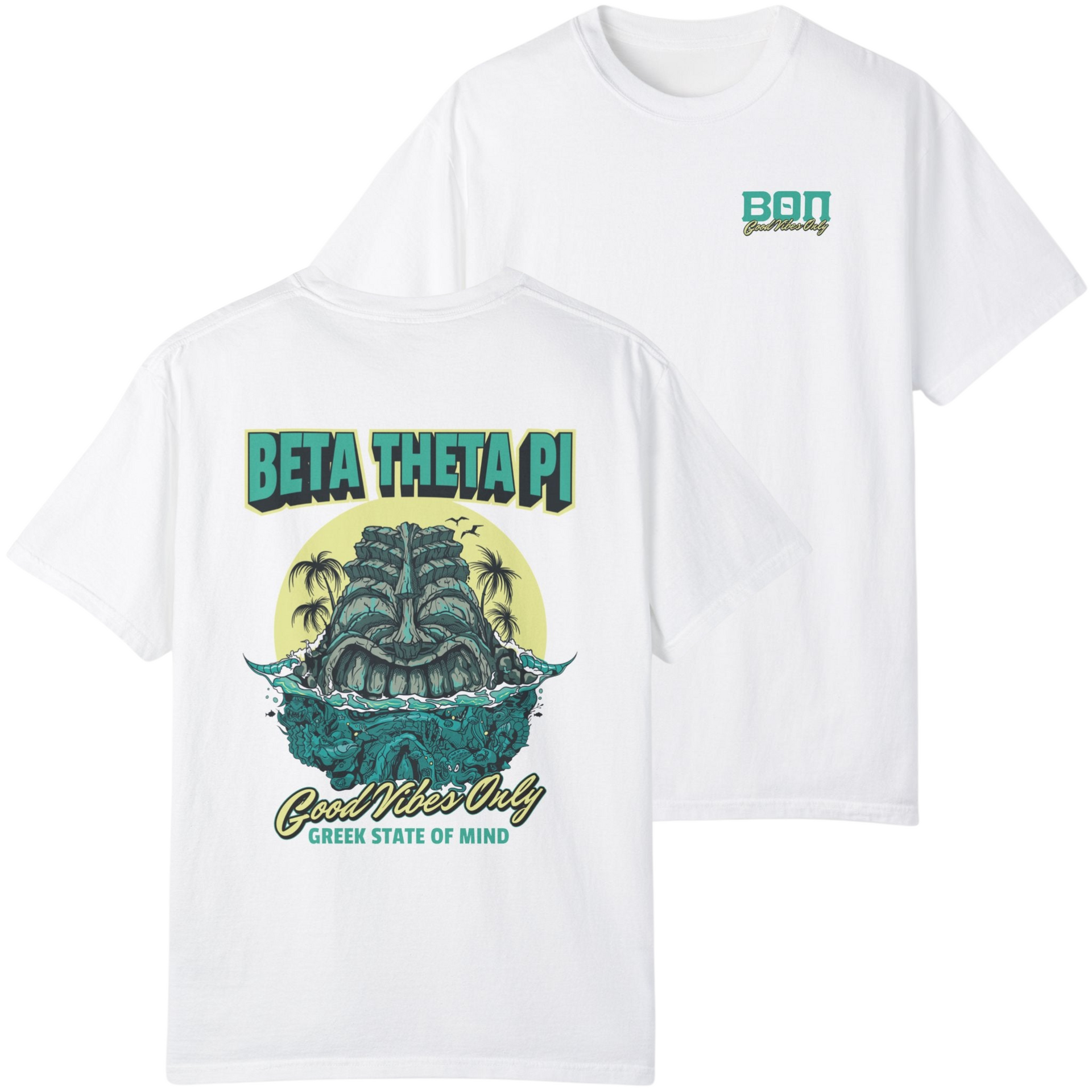 white Beta Theta Pi Graphic T-Shirt | Good Vibes Only