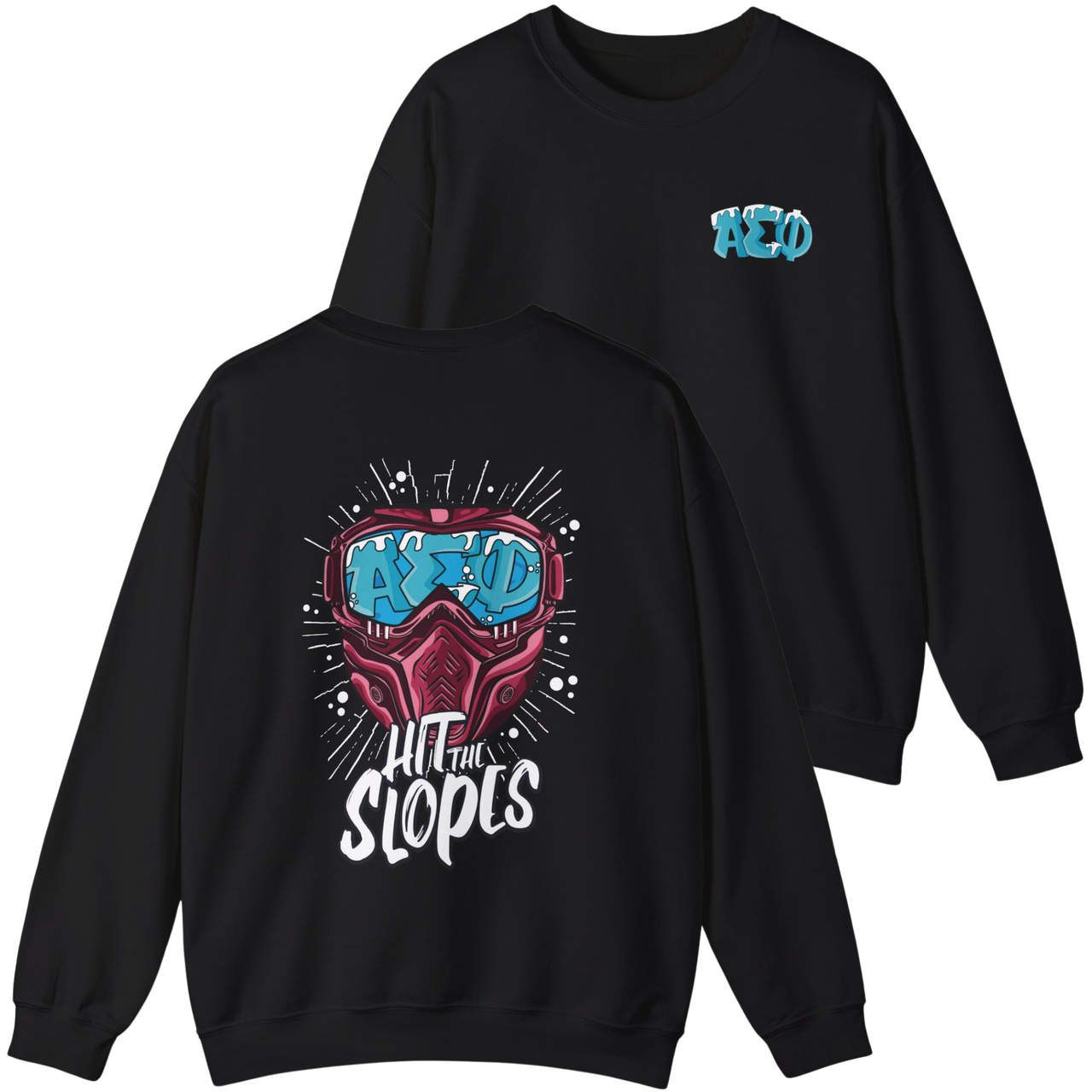 Black Alpha Sigma Phi Graphic Crewneck Sweatshirt | Hit the Slopes