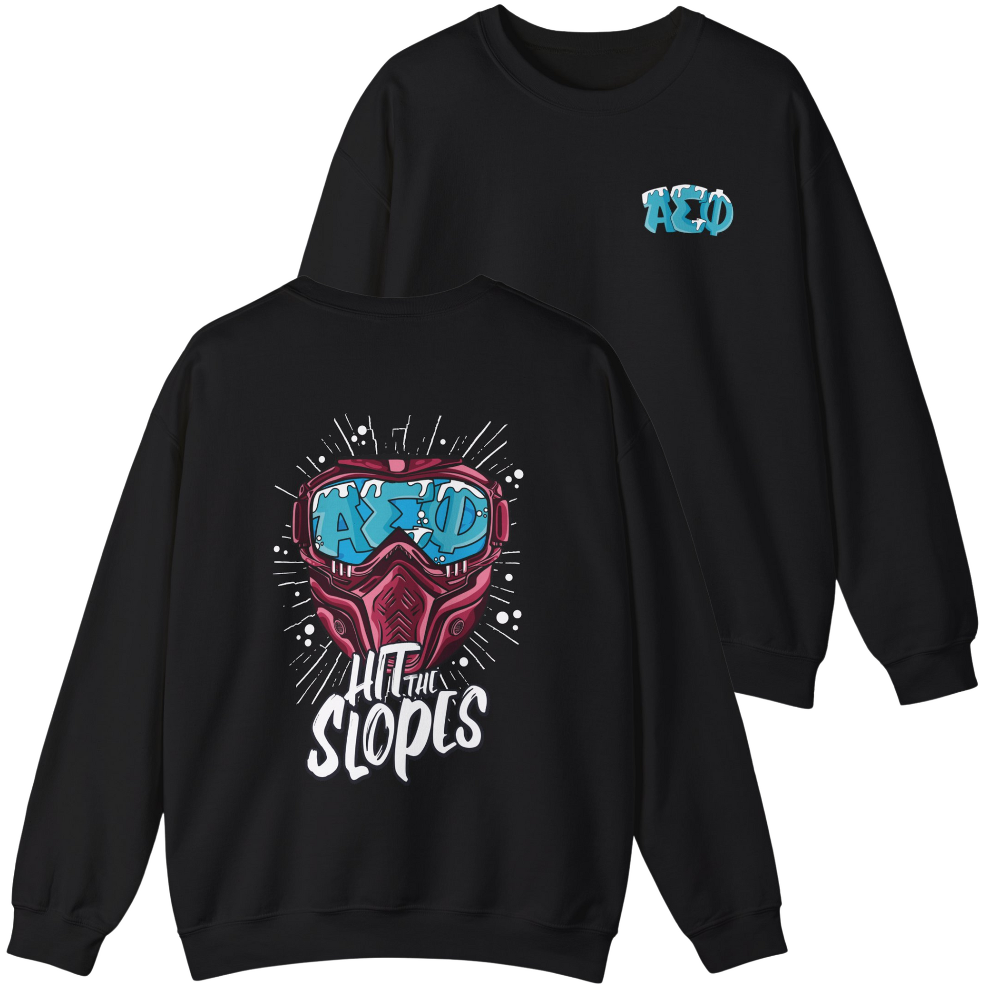 Black Alpha Sigma Phi Graphic Crewneck Sweatshirt | Hit the Slopes