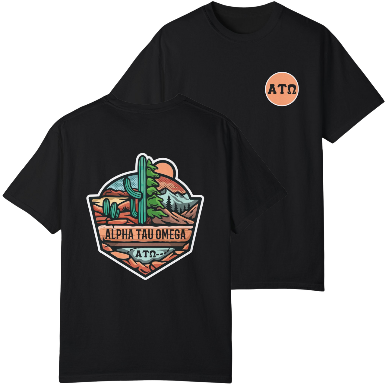 Black Alpha Tau Omega Graphic T-Shirt | Desert Mountains