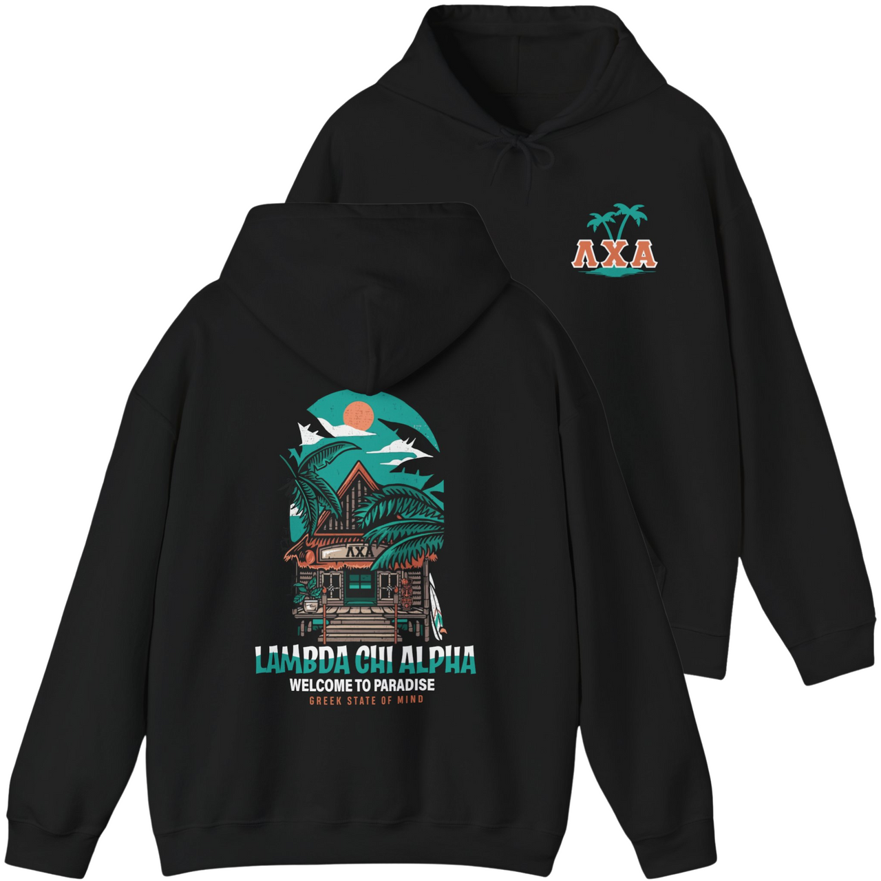 Black Lambda Chi Alpha Graphic Hoodie | Welcome to Paradise