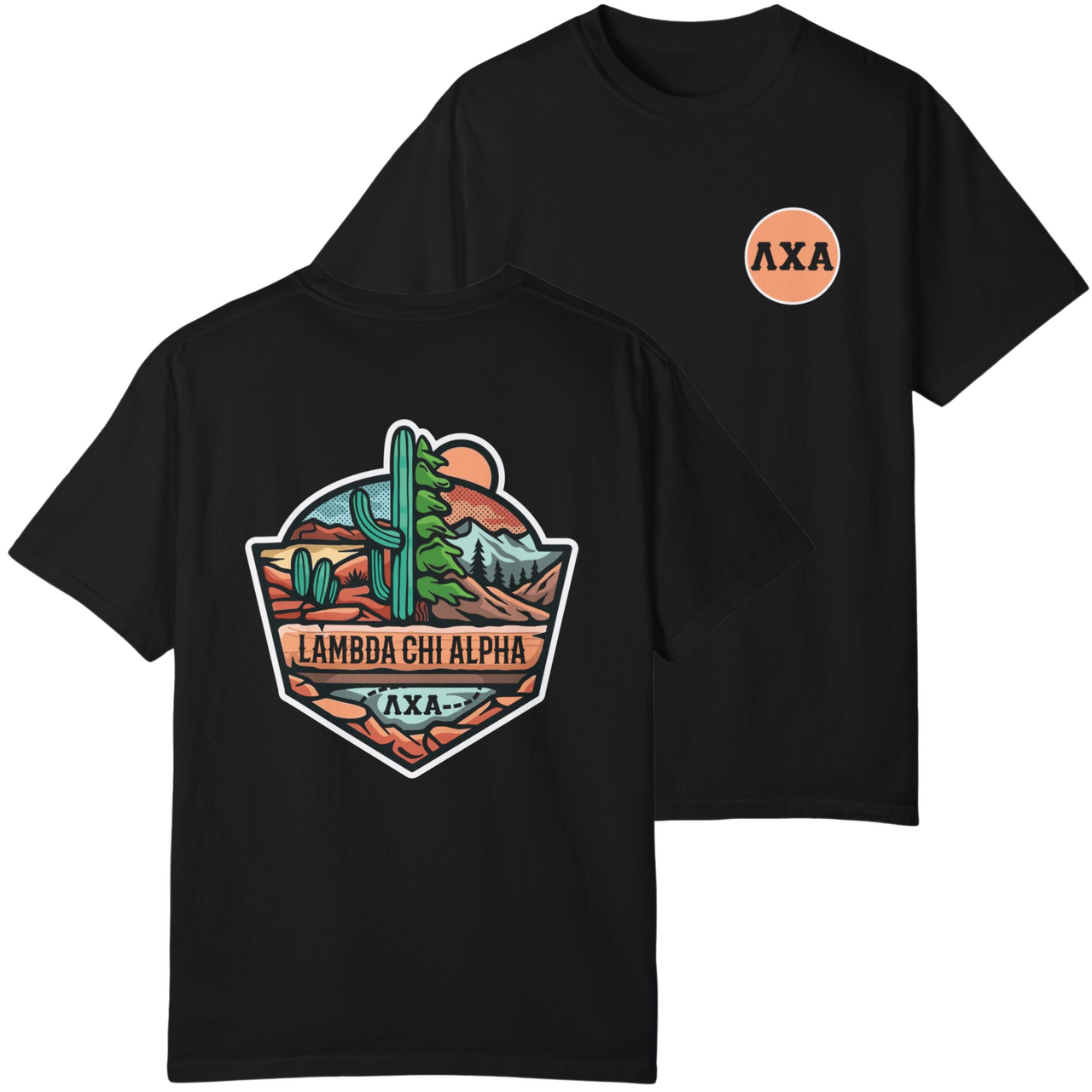 Black Lambda Chi Alpha Graphic T-Shirt | Desert Mountains