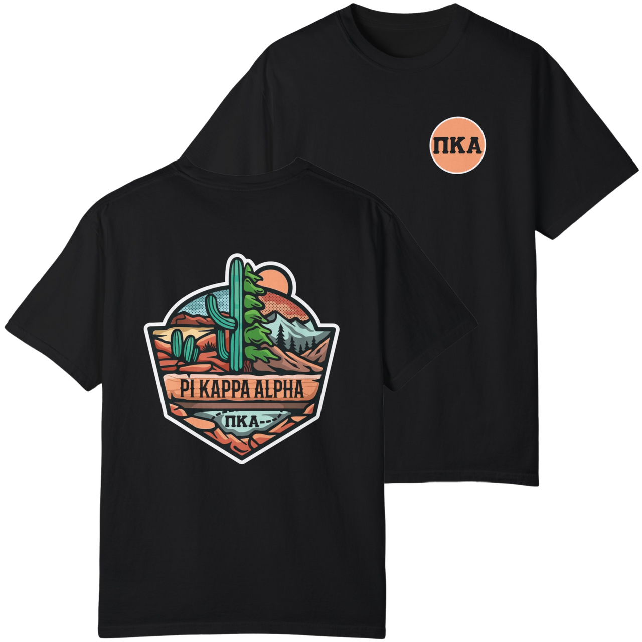 Black Pi Kappa Alpha Graphic T-Shirt | Desert Mountains