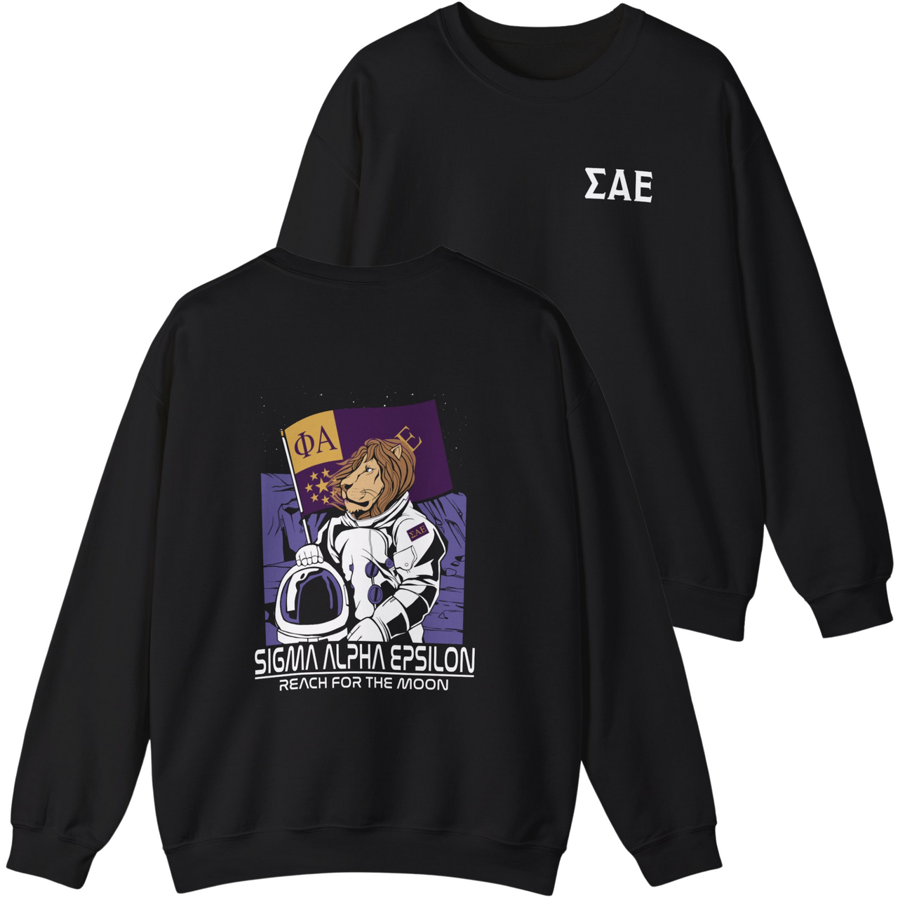 Black Sigma Alpha Epsilon Graphic Crewneck Sweatshirt | Space Lion