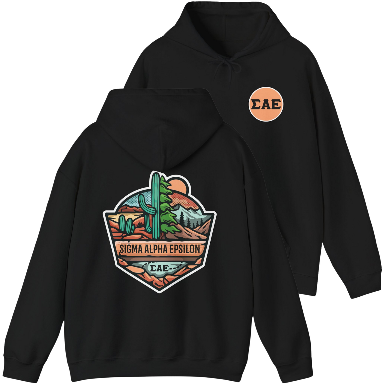 Black Sigma Alpha Epsilon Graphic Hoodie | Desert Mountains