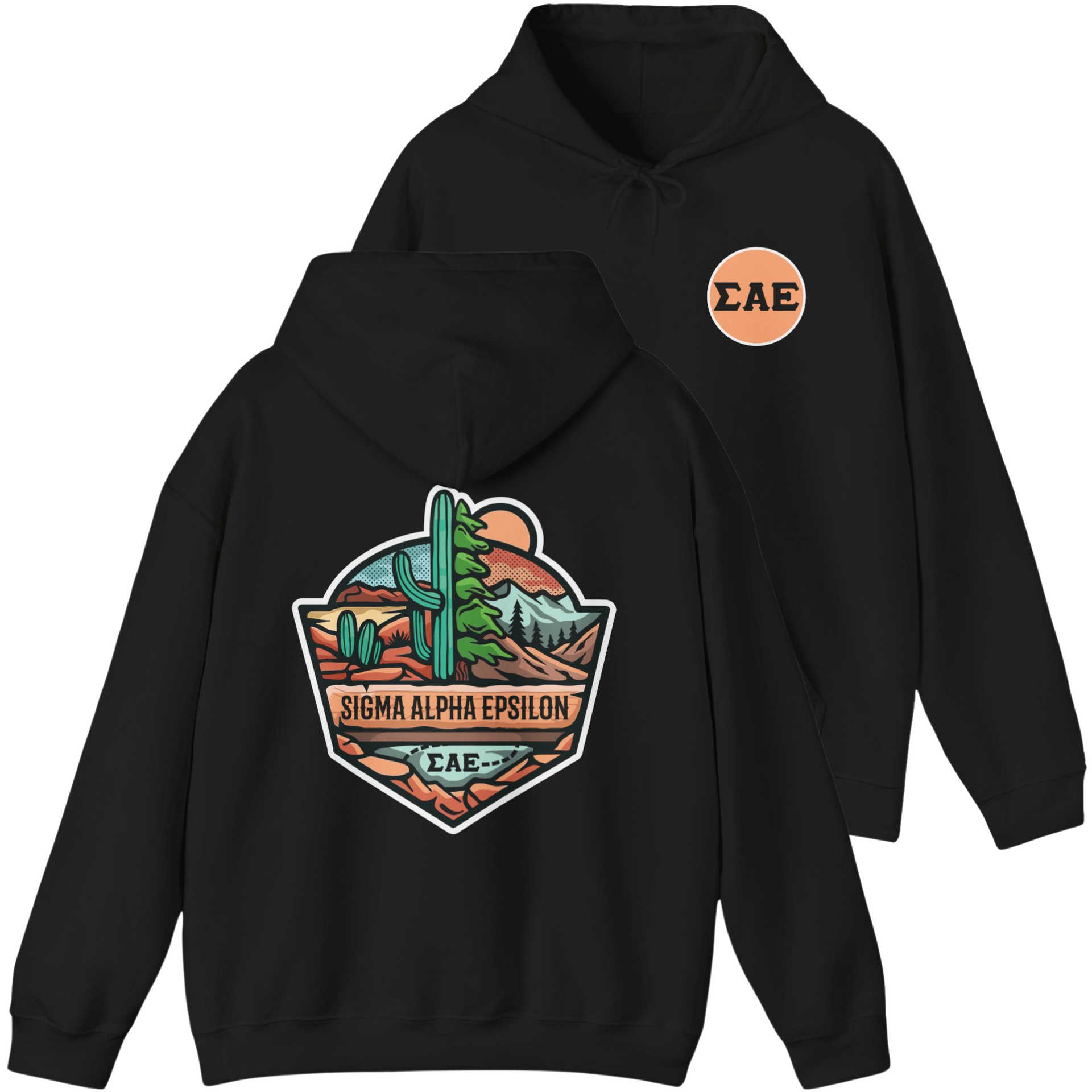 Black Sigma Alpha Epsilon Graphic Hoodie | Desert Mountains